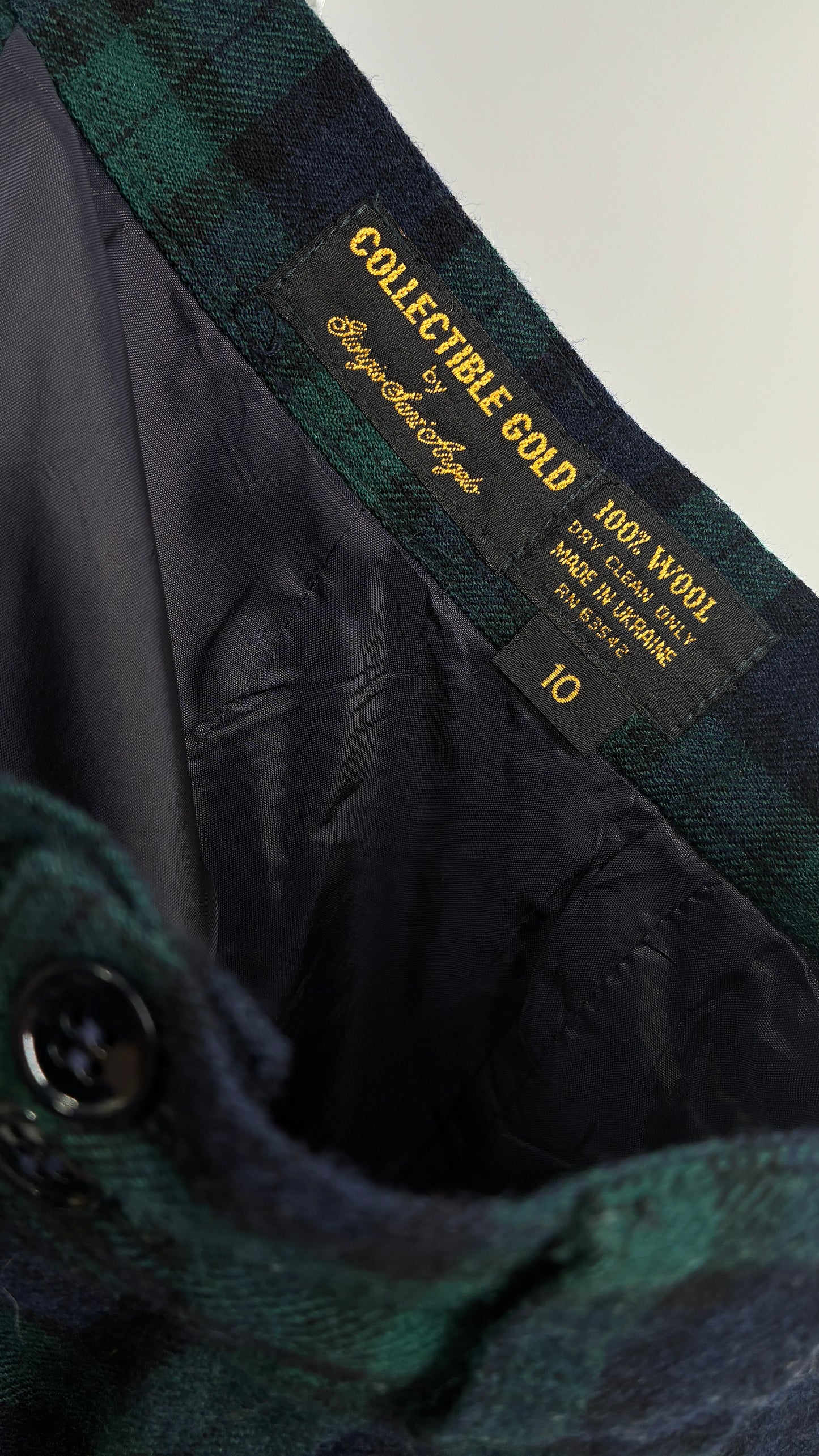 Vintage Collectible Gold by GIORGIO SANT’ANGELO 100% Wool Plaid Navy and Green Trouser (10)