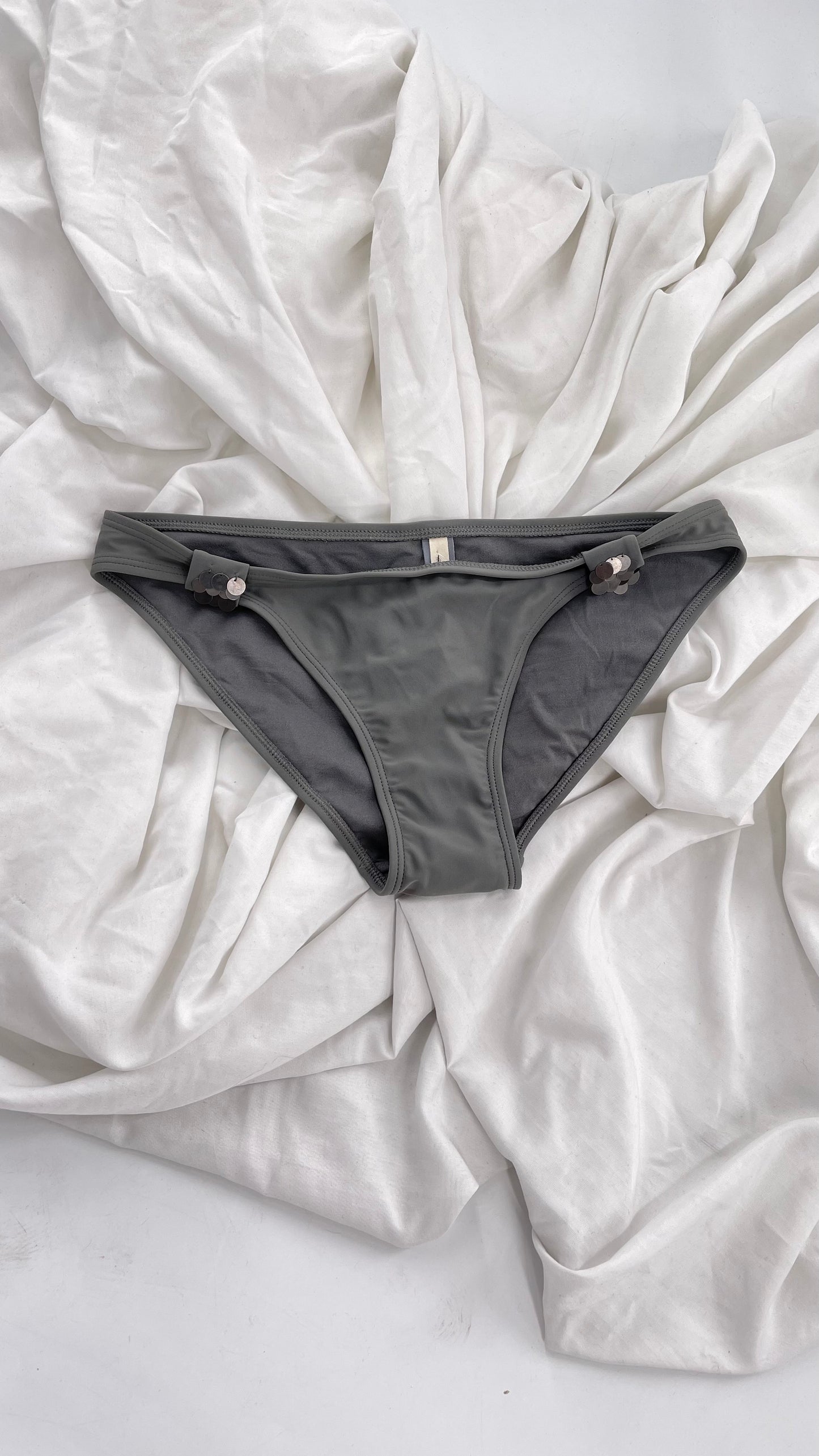 AERIE Gray Swim Bottoms with Metal Sequin Details (Small)