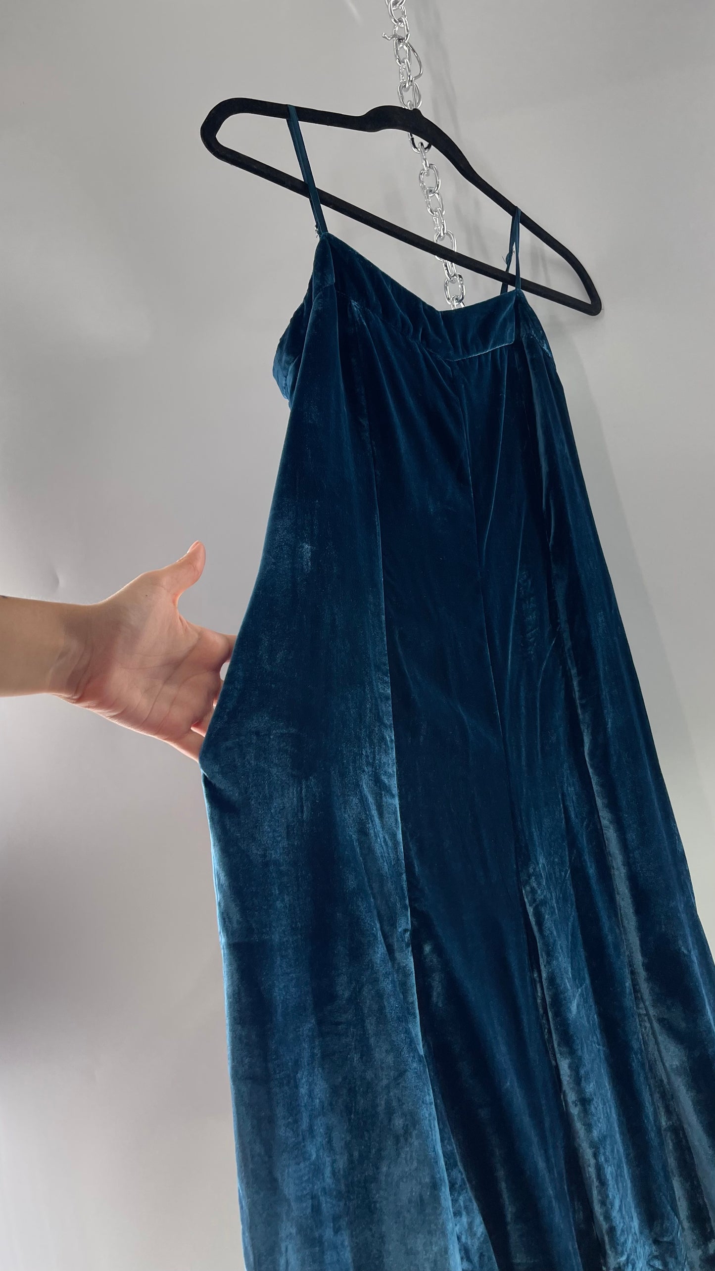 Anthropologie Blue Velvet Velour Wide Leg Jumpsuit (2)