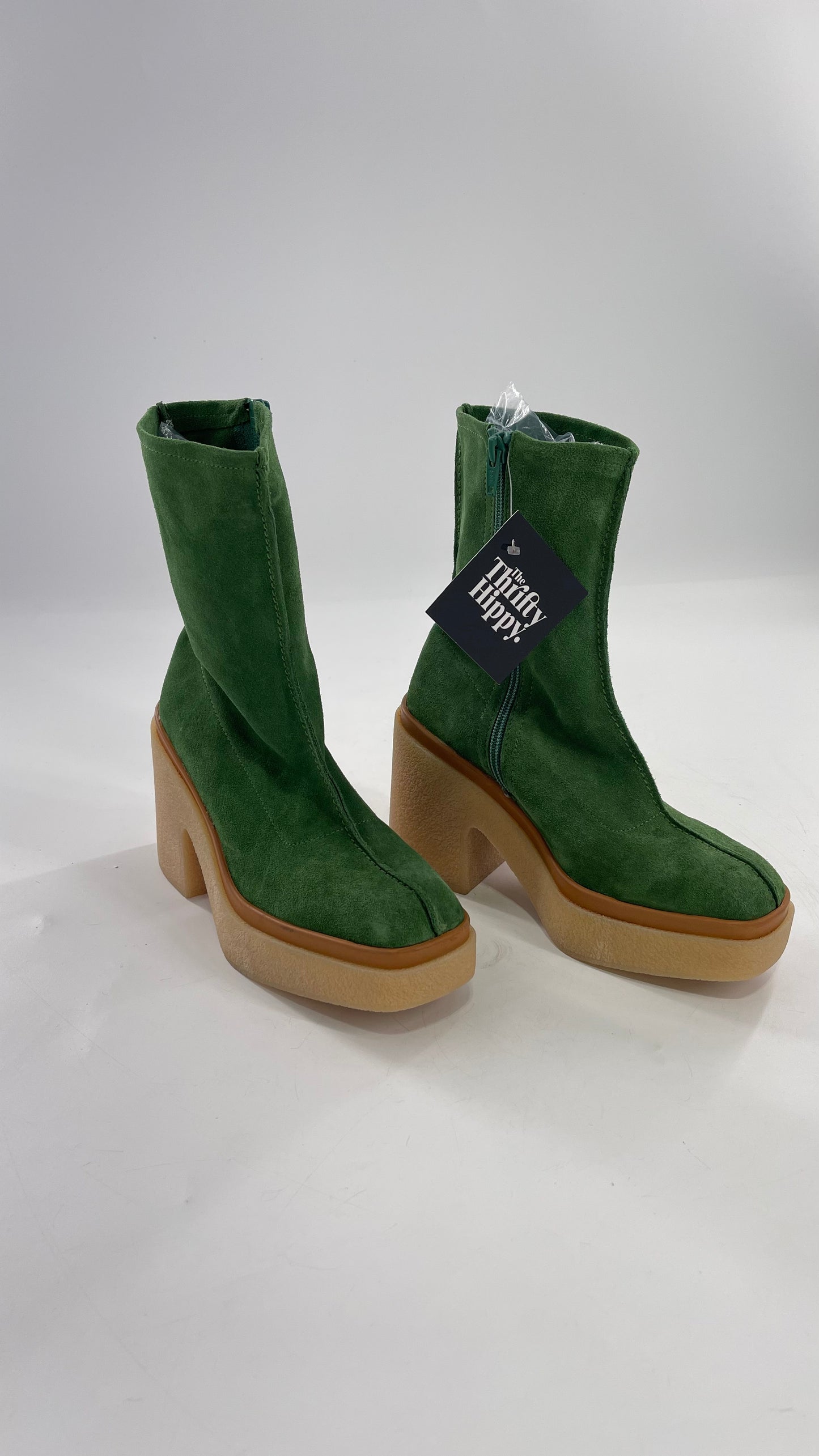 Free People Green Gigi Suede Leather Rubber Heel Boot (36.5)