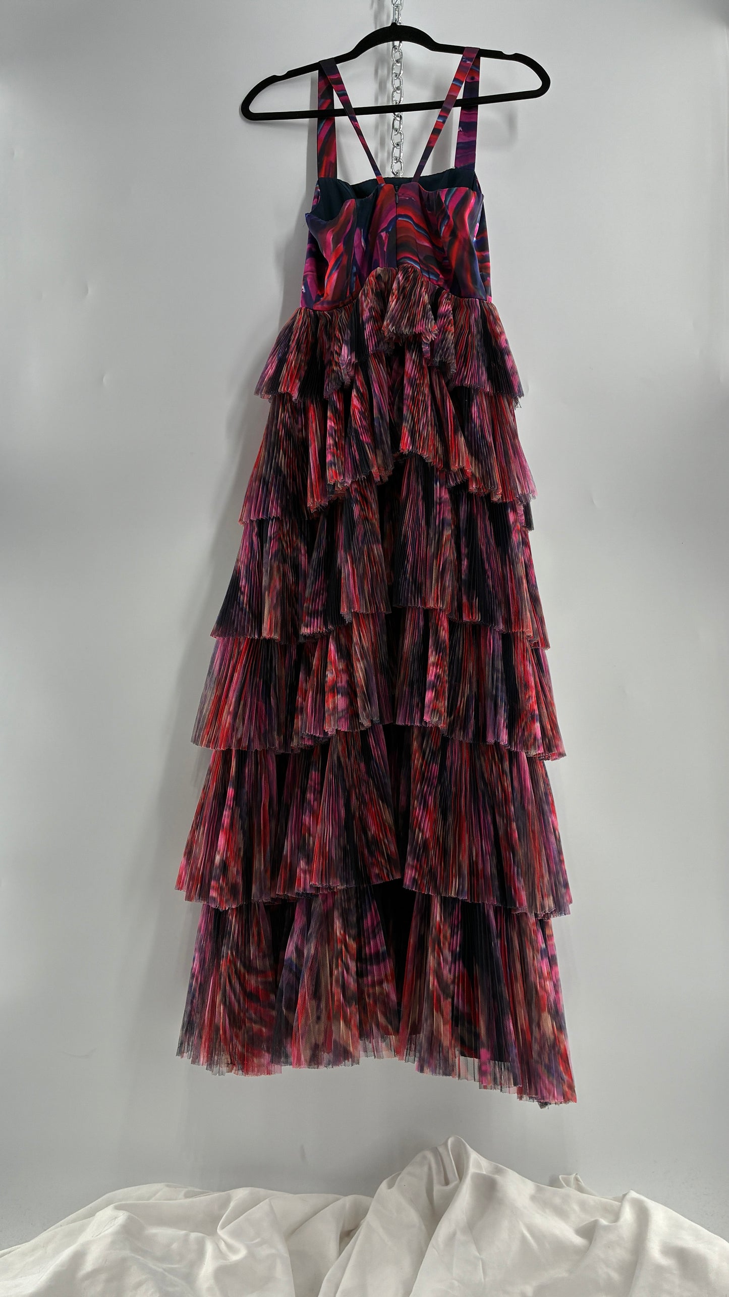 HUTCH Ruffled Maxi Gown Graphic Navy Blue, Fuchsia (2P,4)