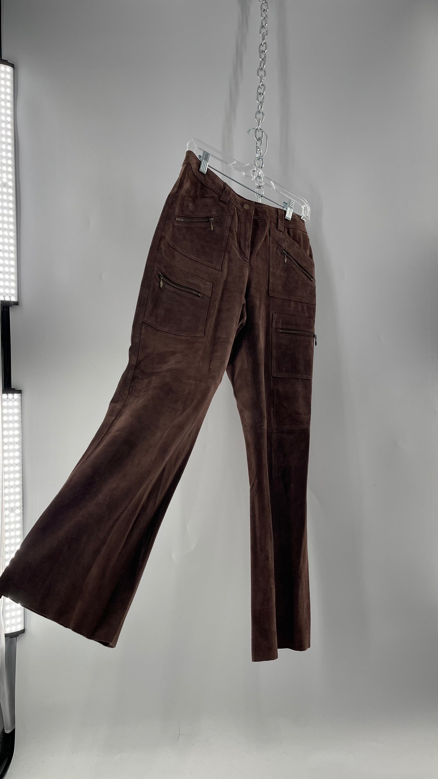 Vintage Context Petit Brown Suede Straight Leg Cargos with Pockets and Bronze Zippers (8P)