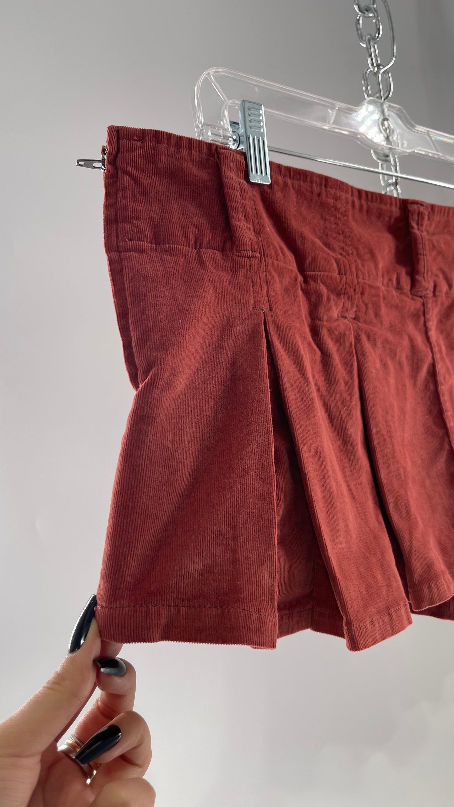 Free People Corduroy Terracotta Pleated Micro Mini Skirt with Tags Attached (6)