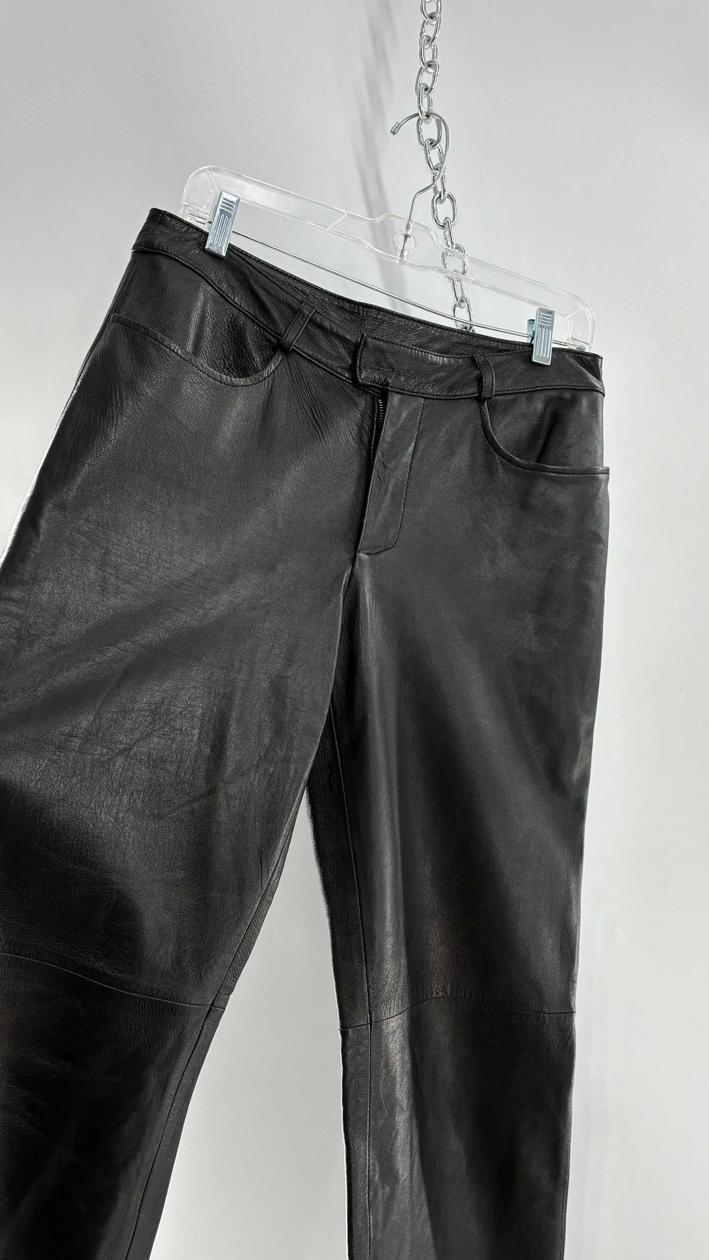 Vintage INC Black Soft Genuine Leather Side Closure Pants (6)