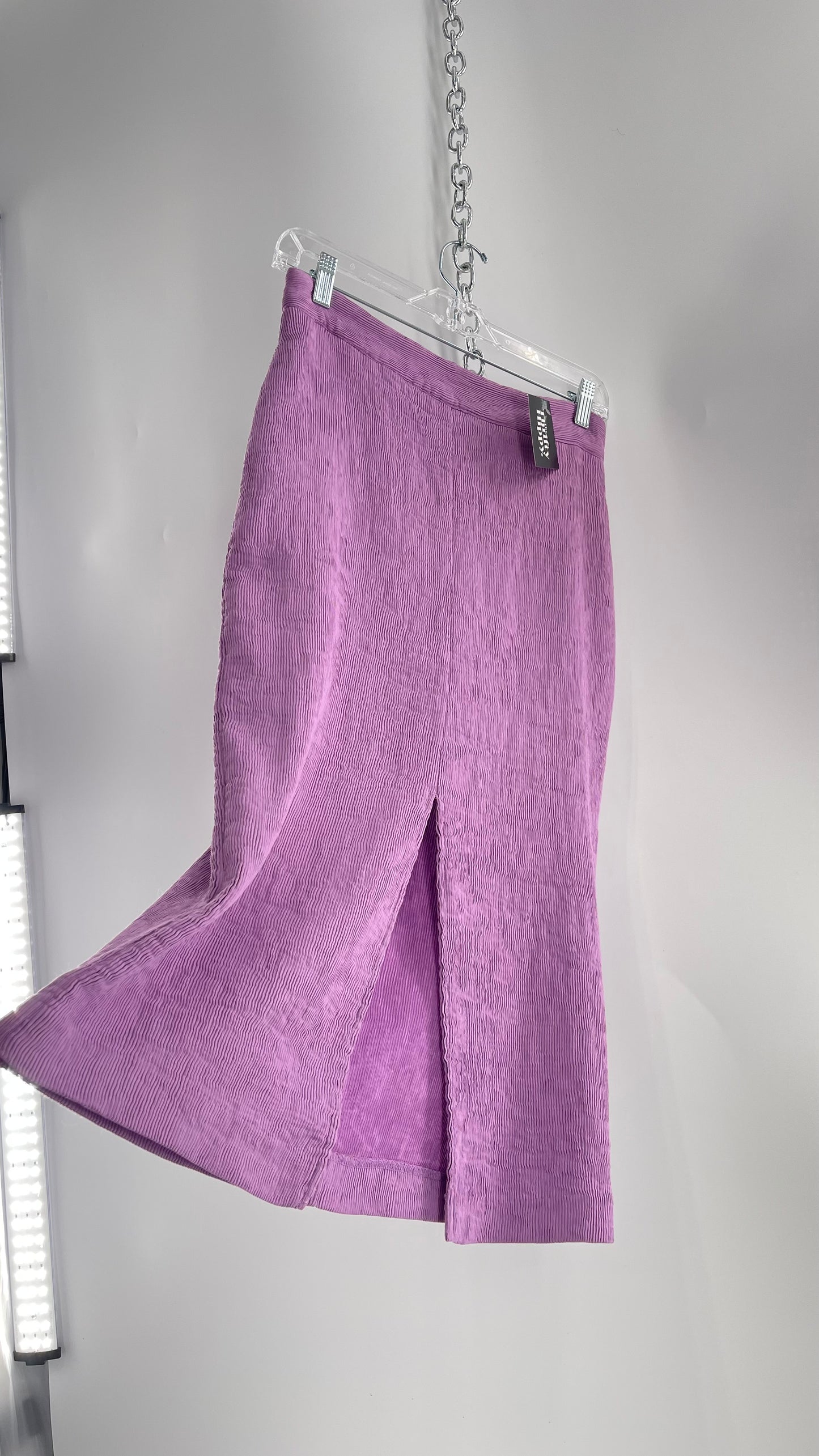 Endless Rose Anthropologie Lavender Crimped/Textured Midi Skirt (Medium)