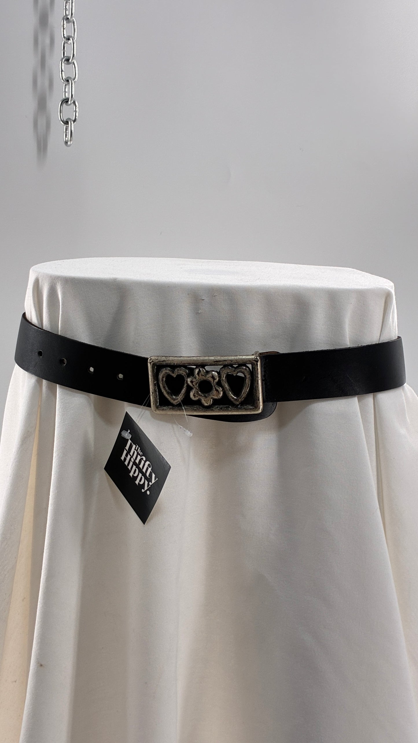 Vintage THE LIMITED Black Leather Belt with Heavy Metal Buckle (Large)