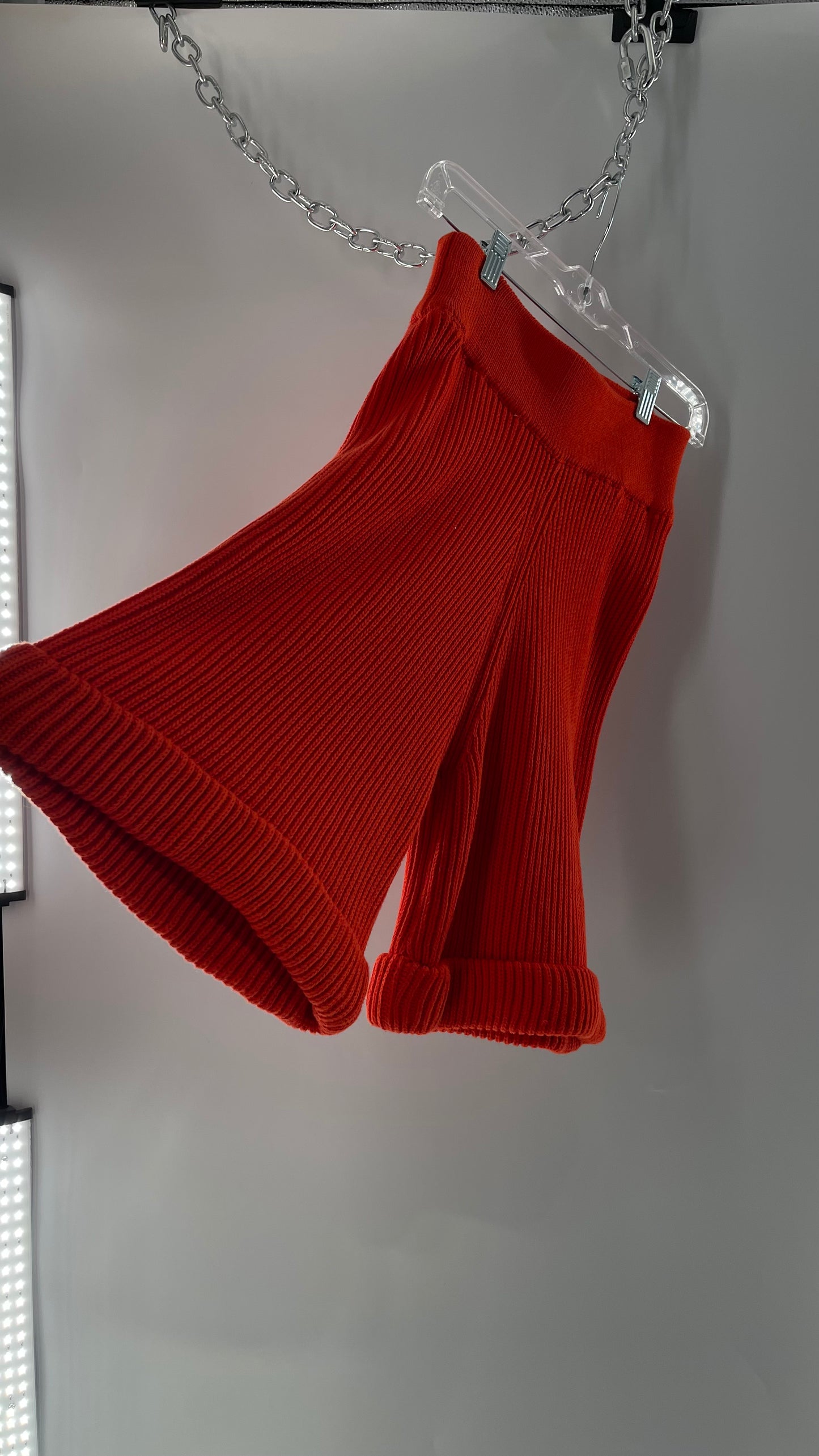 Free People Orange Red Thick Knit Cartoon High Waist Flare Shorts (XS)