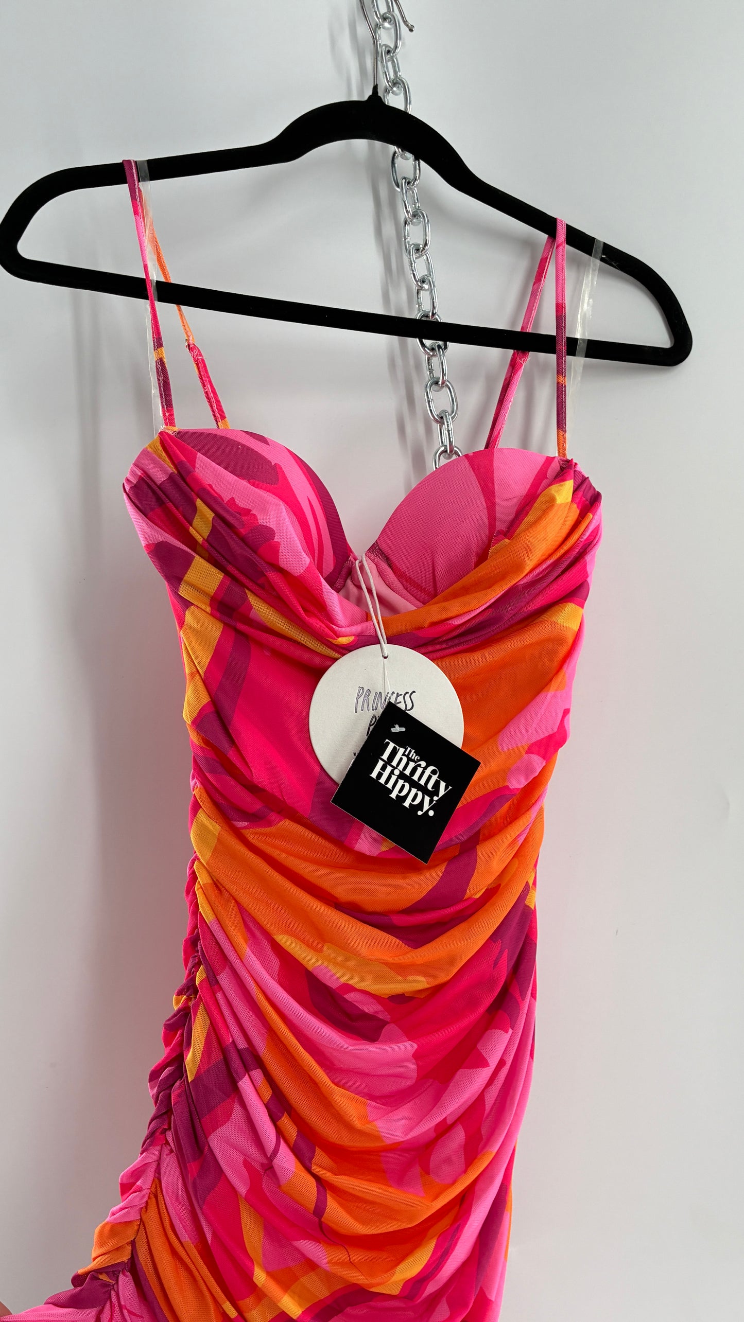 Princess Polly Sunset Ruched Mini Dress with Draped Bust, Underwire Exposed Bra, and Tags Attached (0)