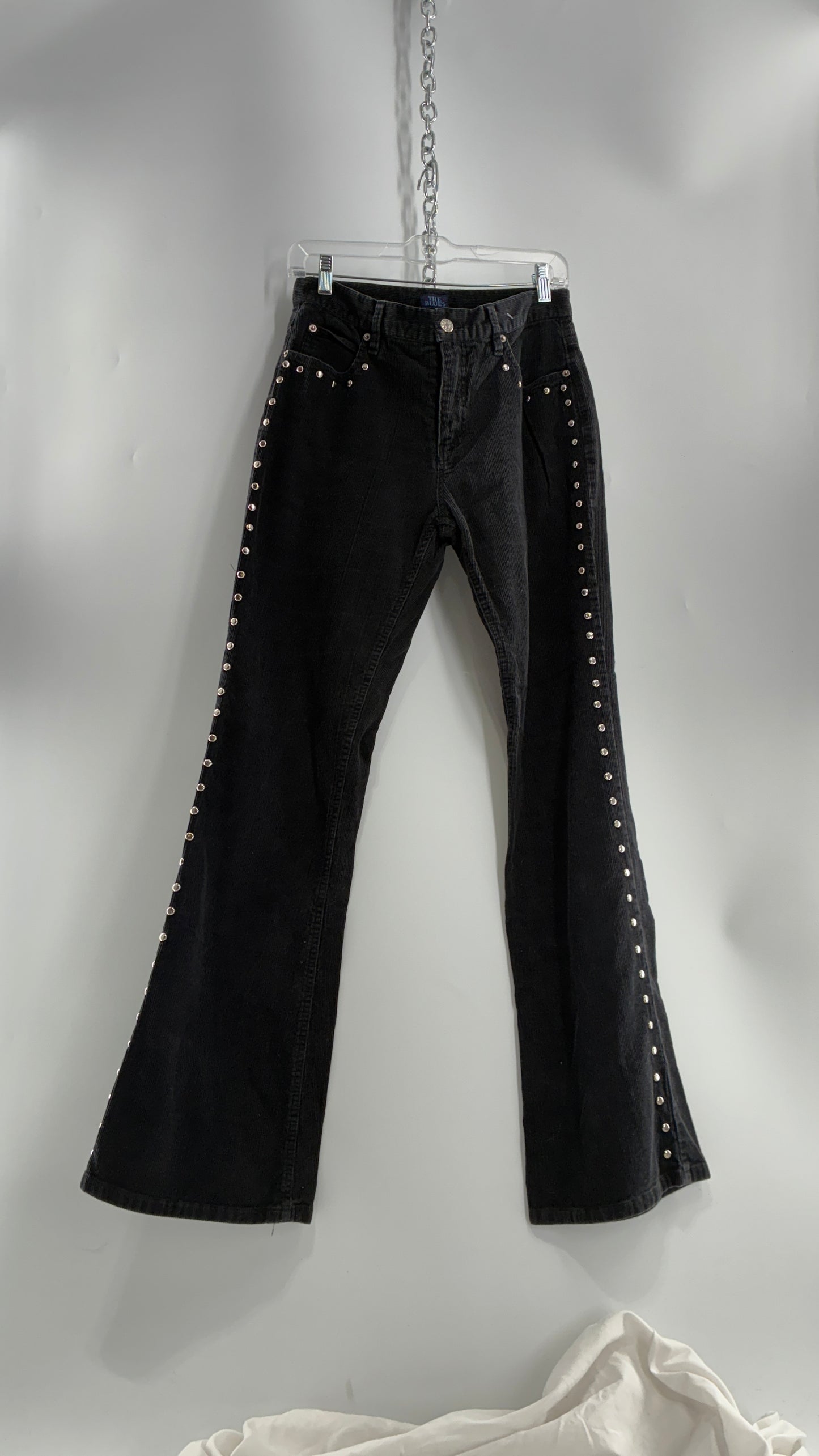 Vintage THE BLUES Grey Corduroy Side Studded Kick Flares (8)