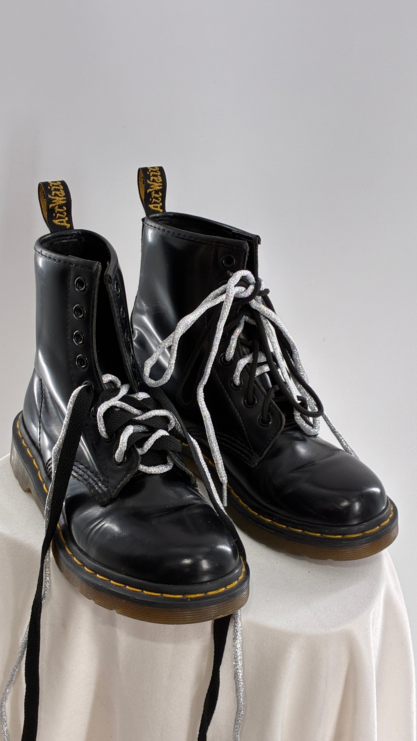 Vintage Dr. Martens Patent Leather Black Combat Boots (6)
