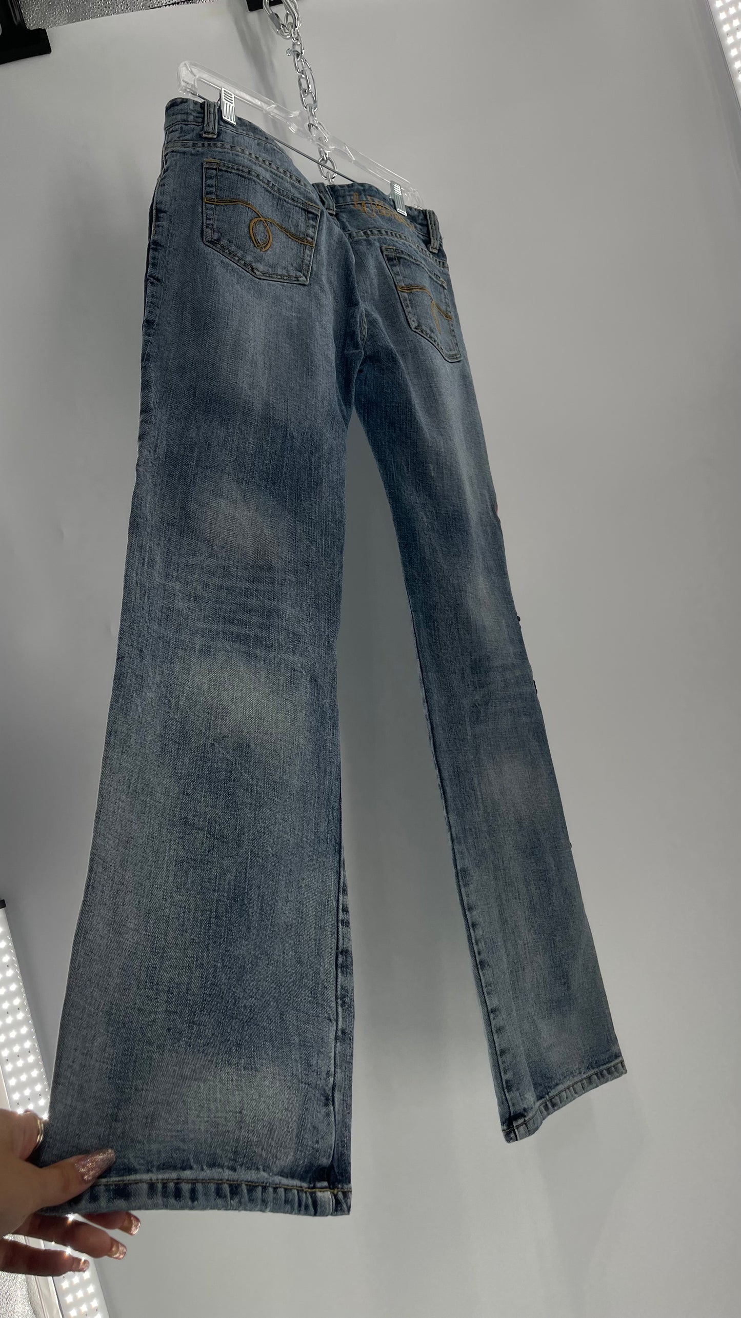 Western Denim Bank Light Wash Straight Legs with Gold/Bronze Metal Studs and Jewels (29)