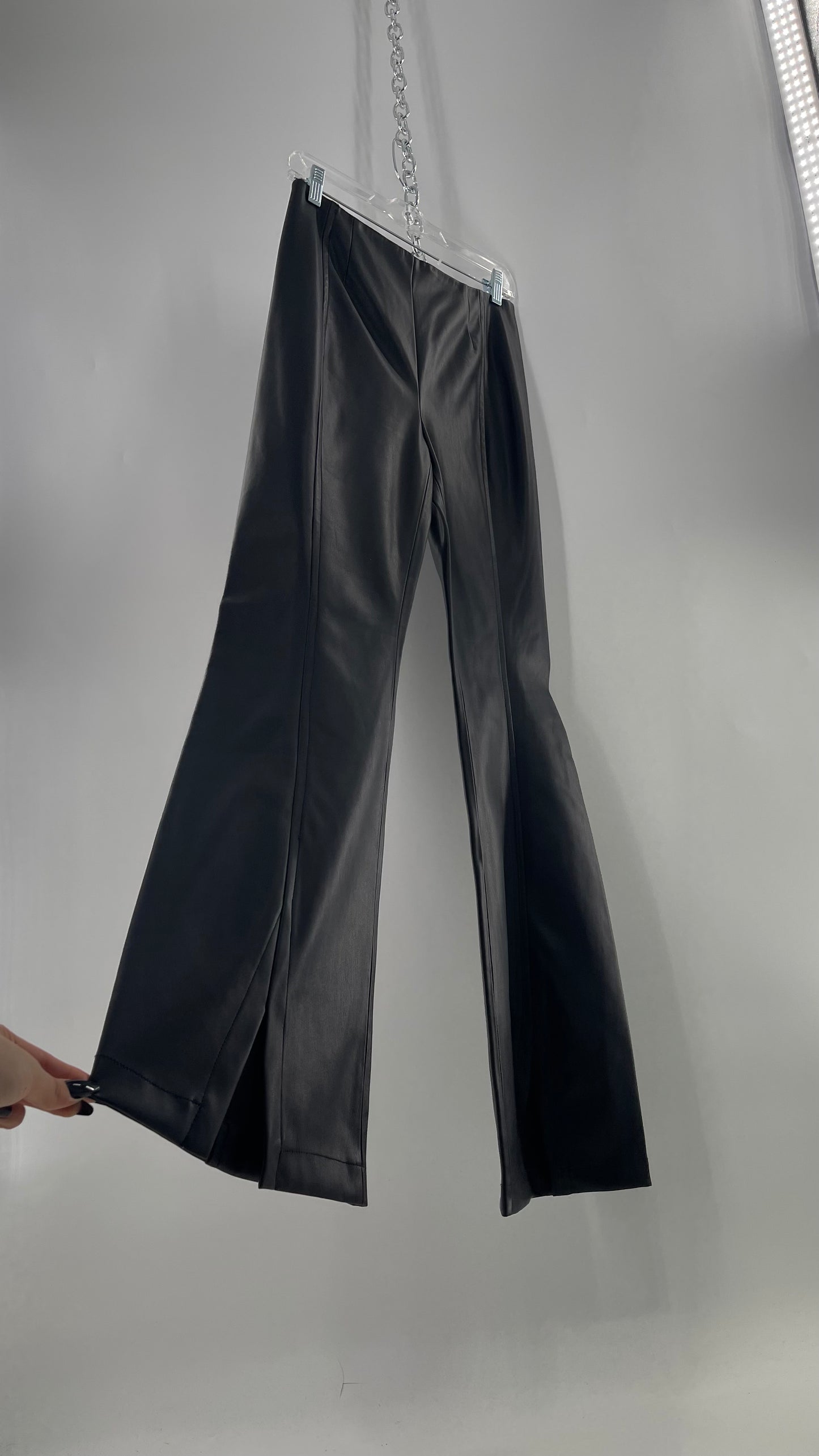 Free People Black Vegan Leather Kick Flares (28)