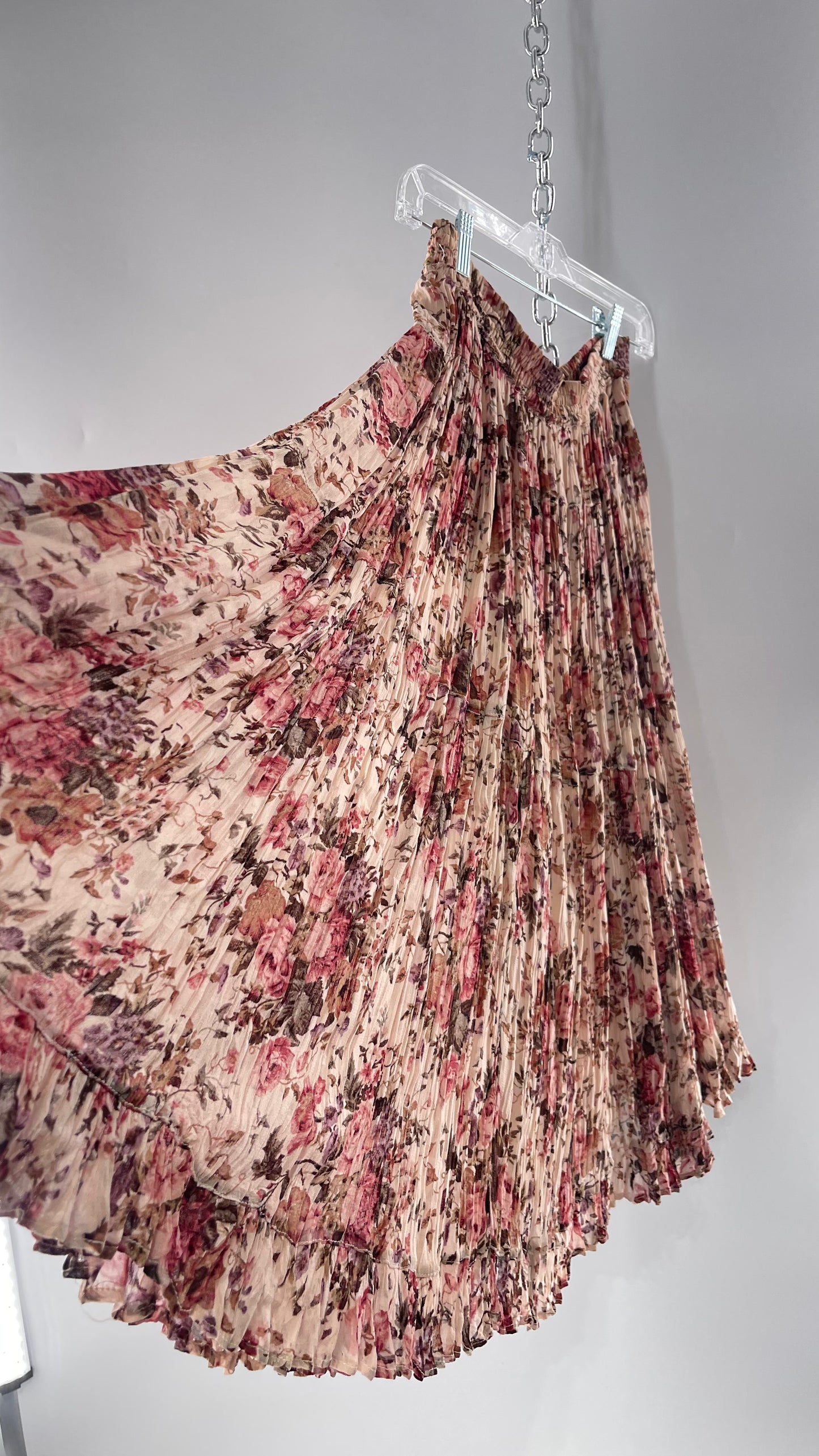 Vintage Hand Made Romantic Pink Floral Skirt (L)