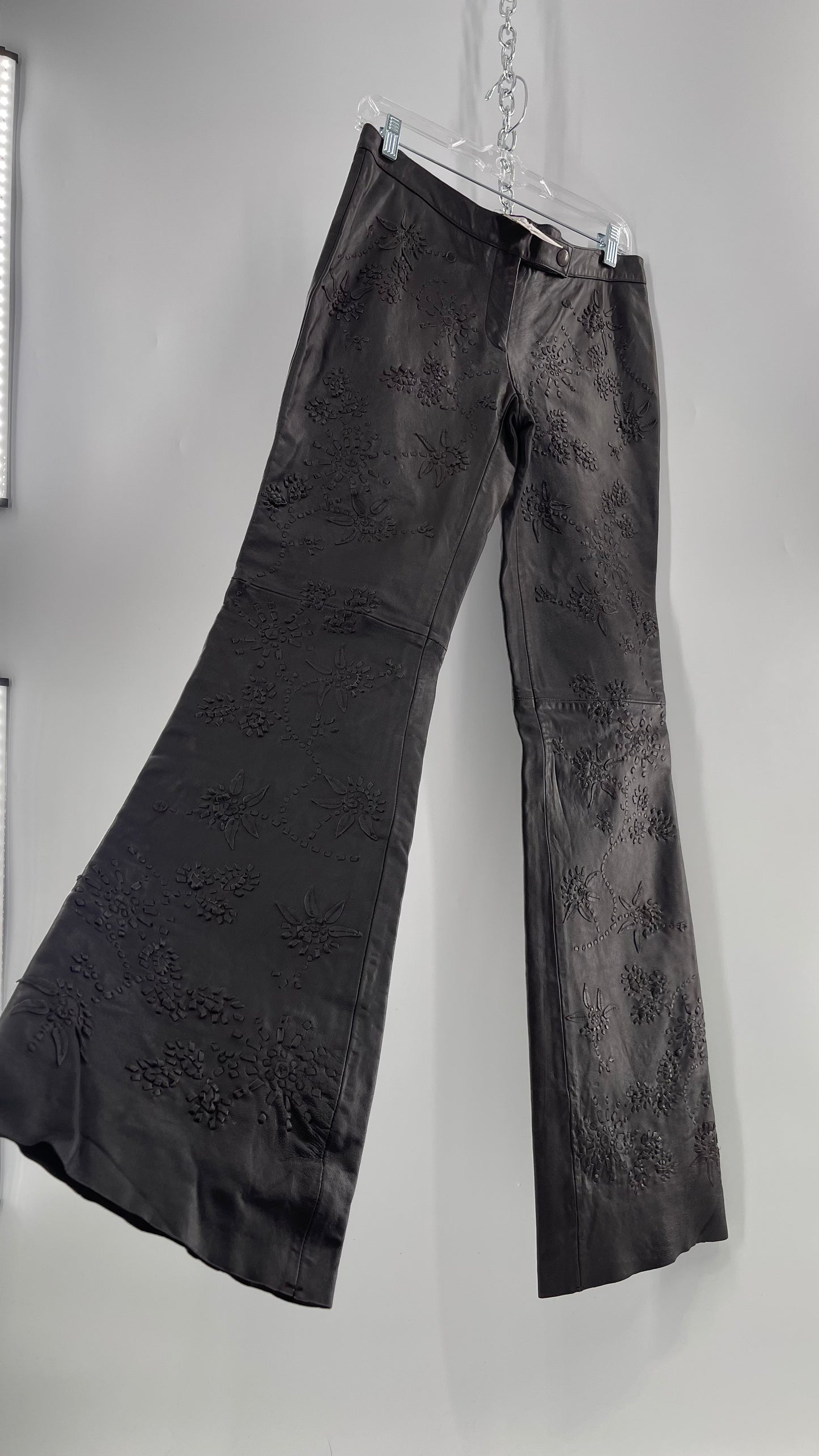 Moschino Brown Leather Embroidered Pants (10) ***WITH TAGS***