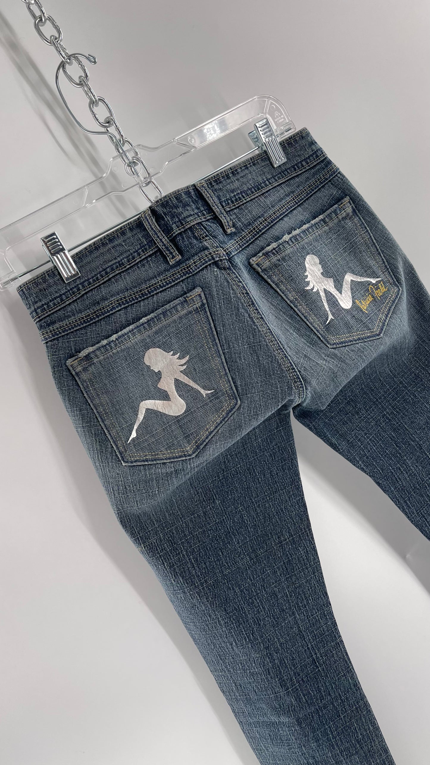 Vintage Smart AS JEANS Light Wash with Silver Metallic Female Posing Silhouette and Paulina Field Embroidery (28)