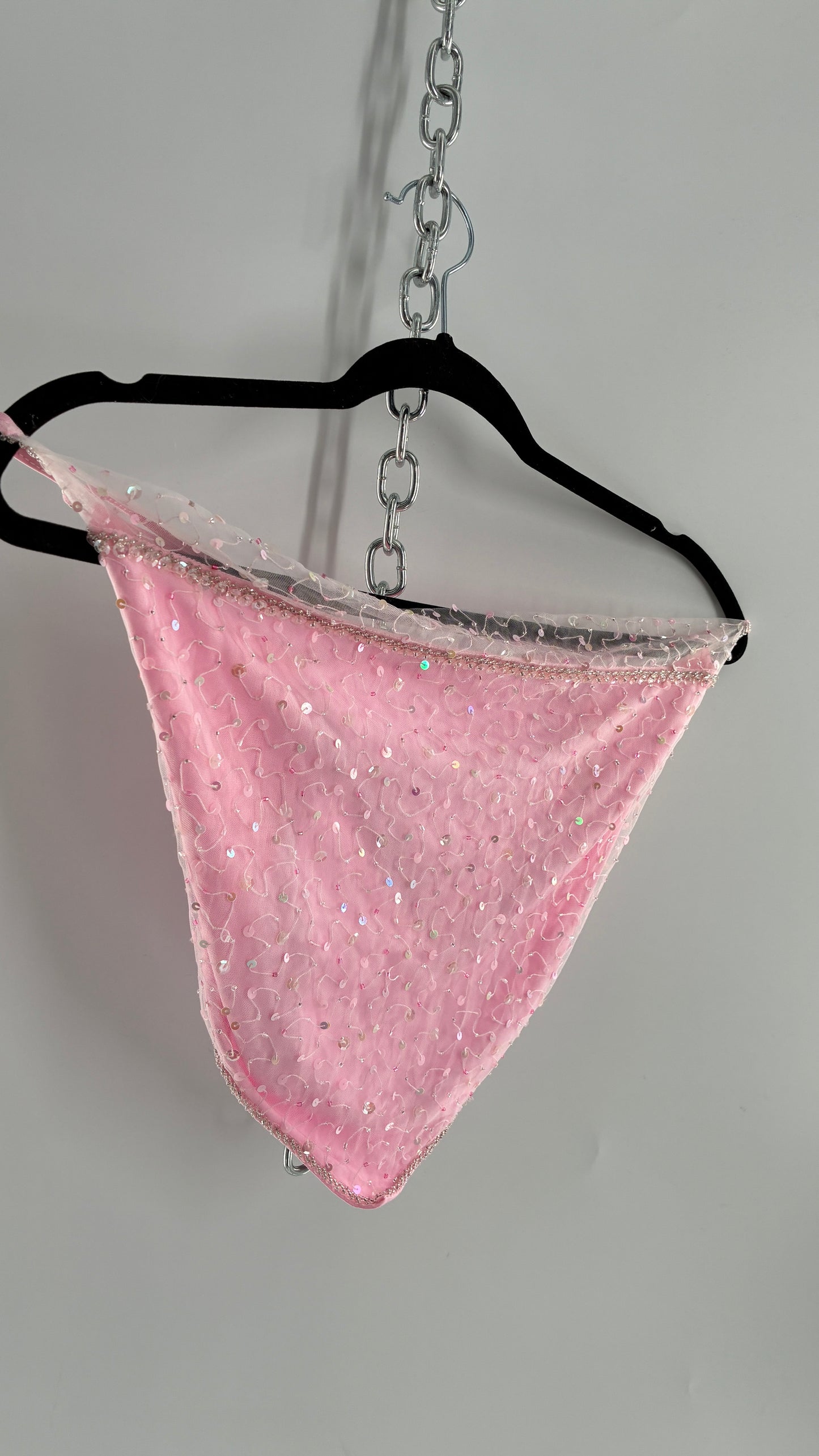 Vintage DYSPNEA PUSSY POSSÈ Pink Beaded Pointed Hem Top with Strappy Back (4)