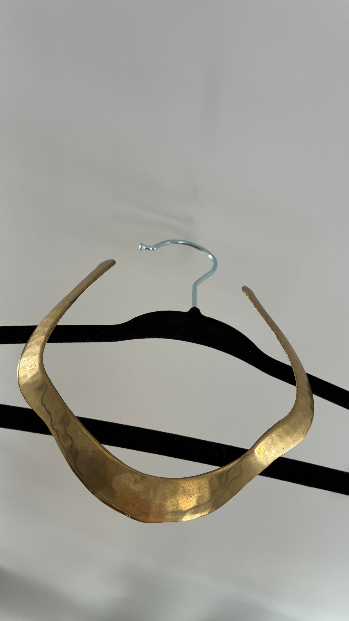 Vintage Hammered Brass Metal Choker Style Necklace