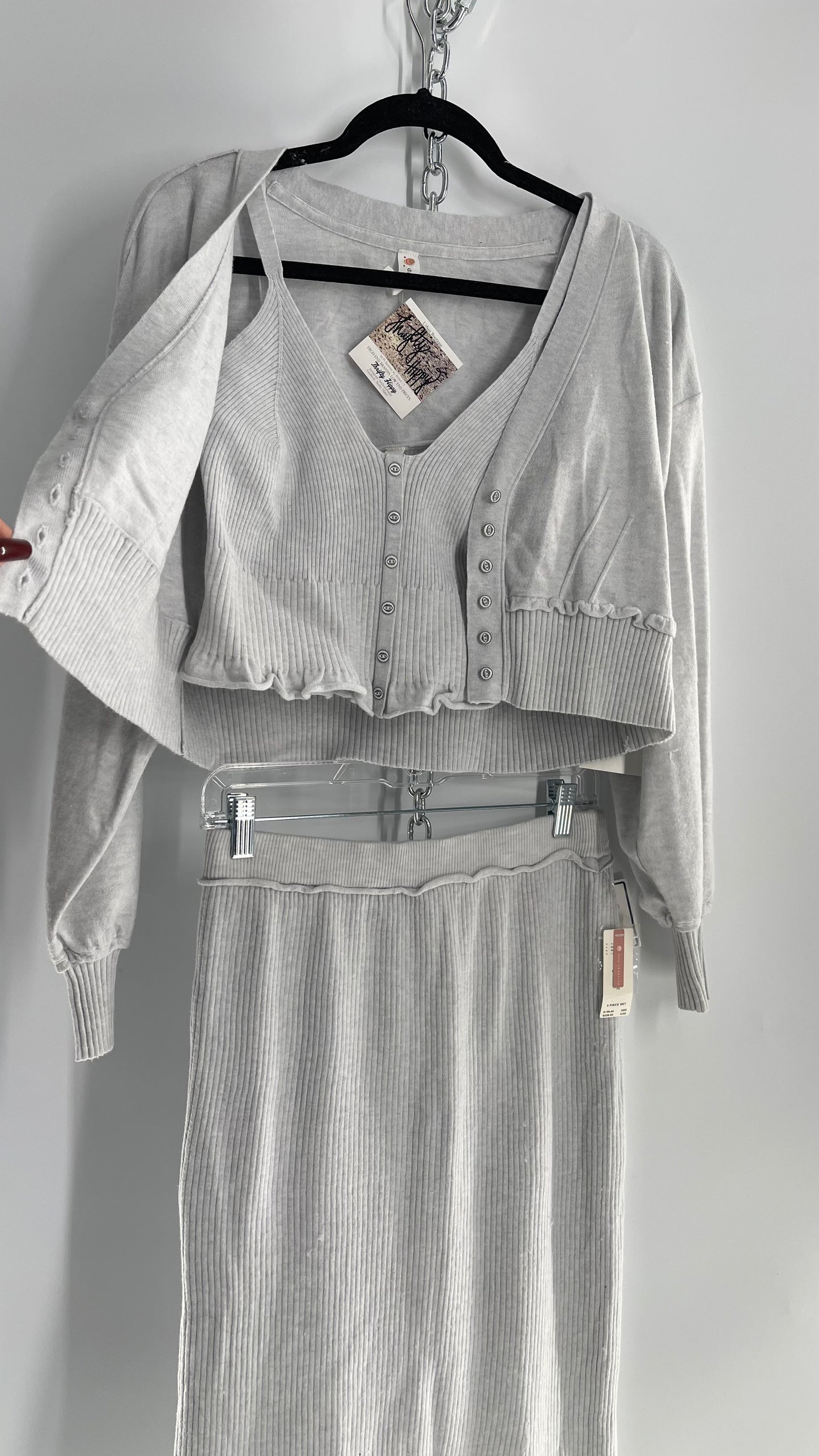 Daily Practice x Anthropologie 3-Piece Knit Loungewear Set: Button-front Tank, Cardigan and Skirt with Tags Attached (Medium)