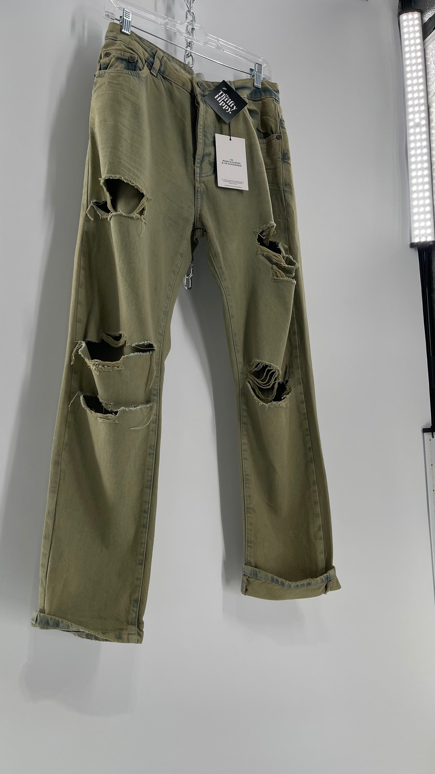 One Teaspoon Distressed Baggy/Bandit Relaxed Jean with Green Hue/Wash (Khaki Haze) (25)