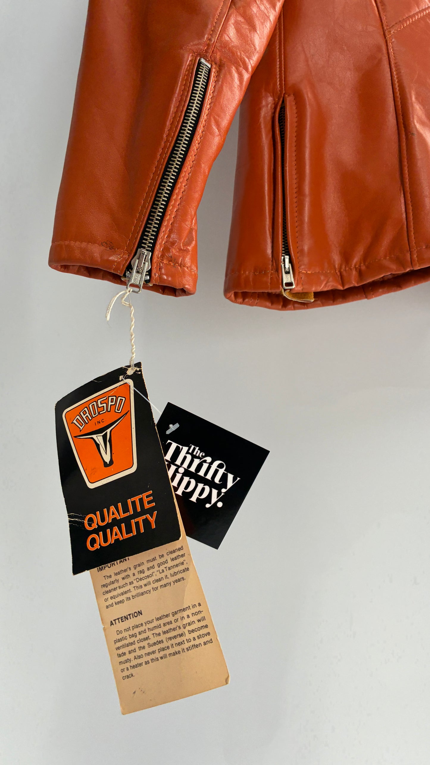 Deadstock Vintage 1970s DROSPO Orange Genuine Leather Fitted Jacket (12)