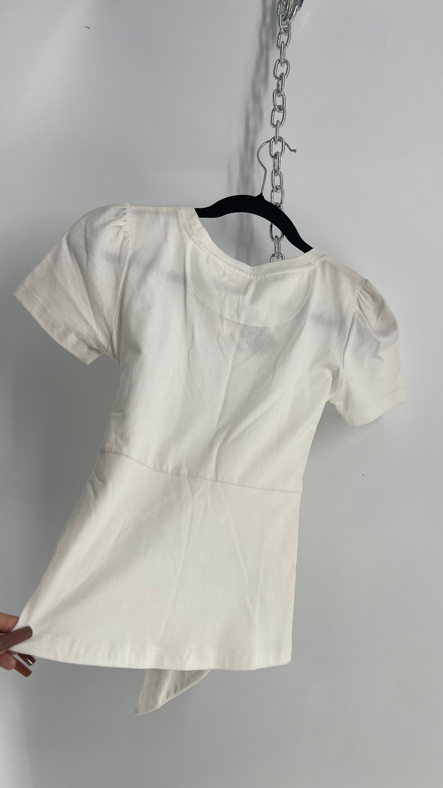 Maeve By Anthropologie Short Sleeve T Shirt, 100% Cotton with Metal Buckle and Fabric Sash Across Waist Size (XXS)