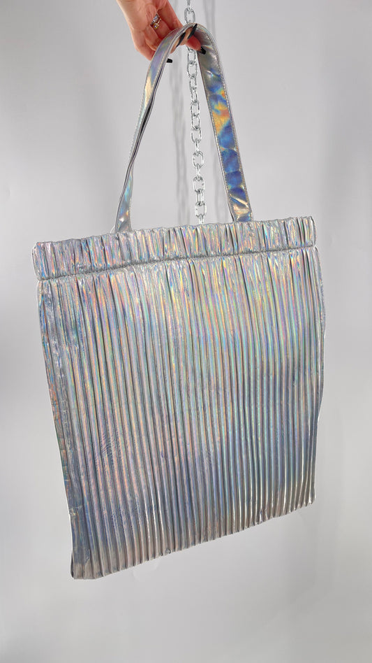 Urban Outfitters Silver Iridescent Fluted Tote Bag