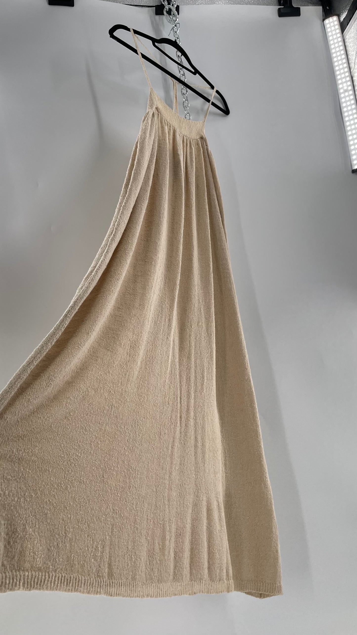 Free People Beach Beige Slinky Halter Textured Maxi Dress