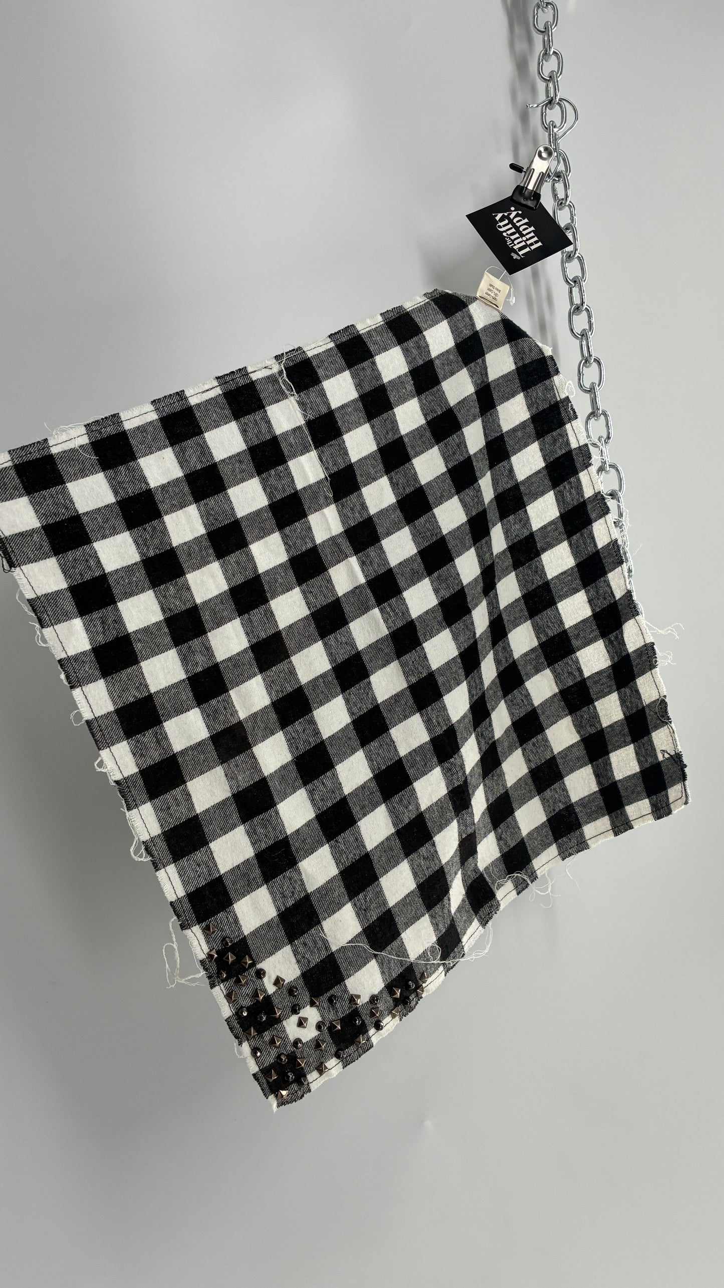 Free People Plaid, Studded, Black and White Bandana Head Scarf