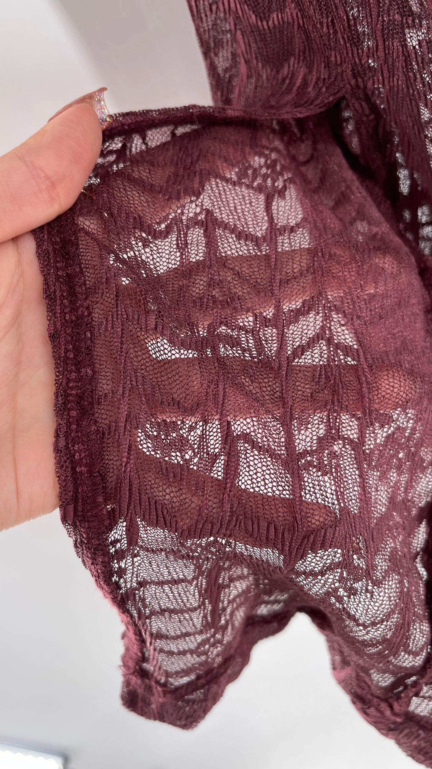 Free People Plum Lace Flares with Vented Hem and Sewn in Shorts Tags Attached (Medium)