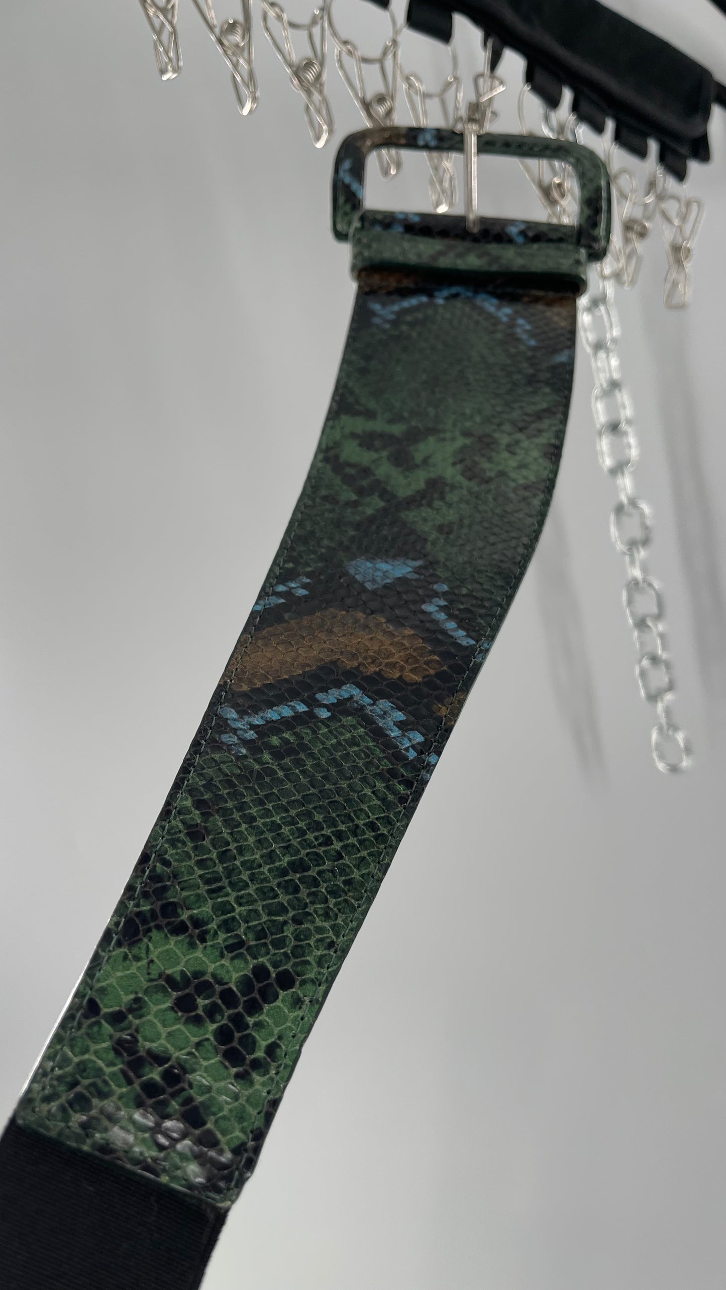 Streets Ahead Green/Blue/Tan Snakeskin Waist Belt with Exaggerated Buckle (XS)