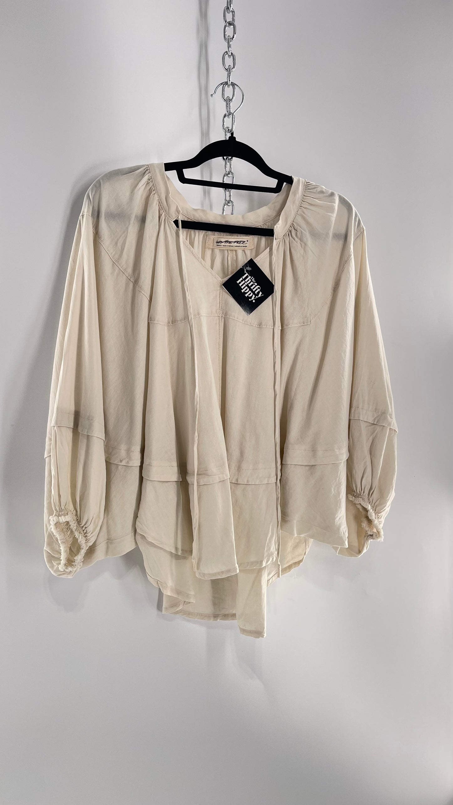 Free People Beige Off White Billow/ Prairie Sleeve Cape Blouse (Small)