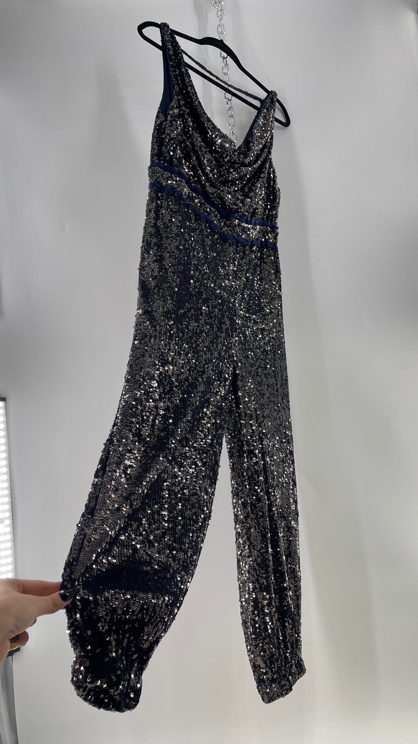 Free People Navy Sequin Jumpsuit (S)