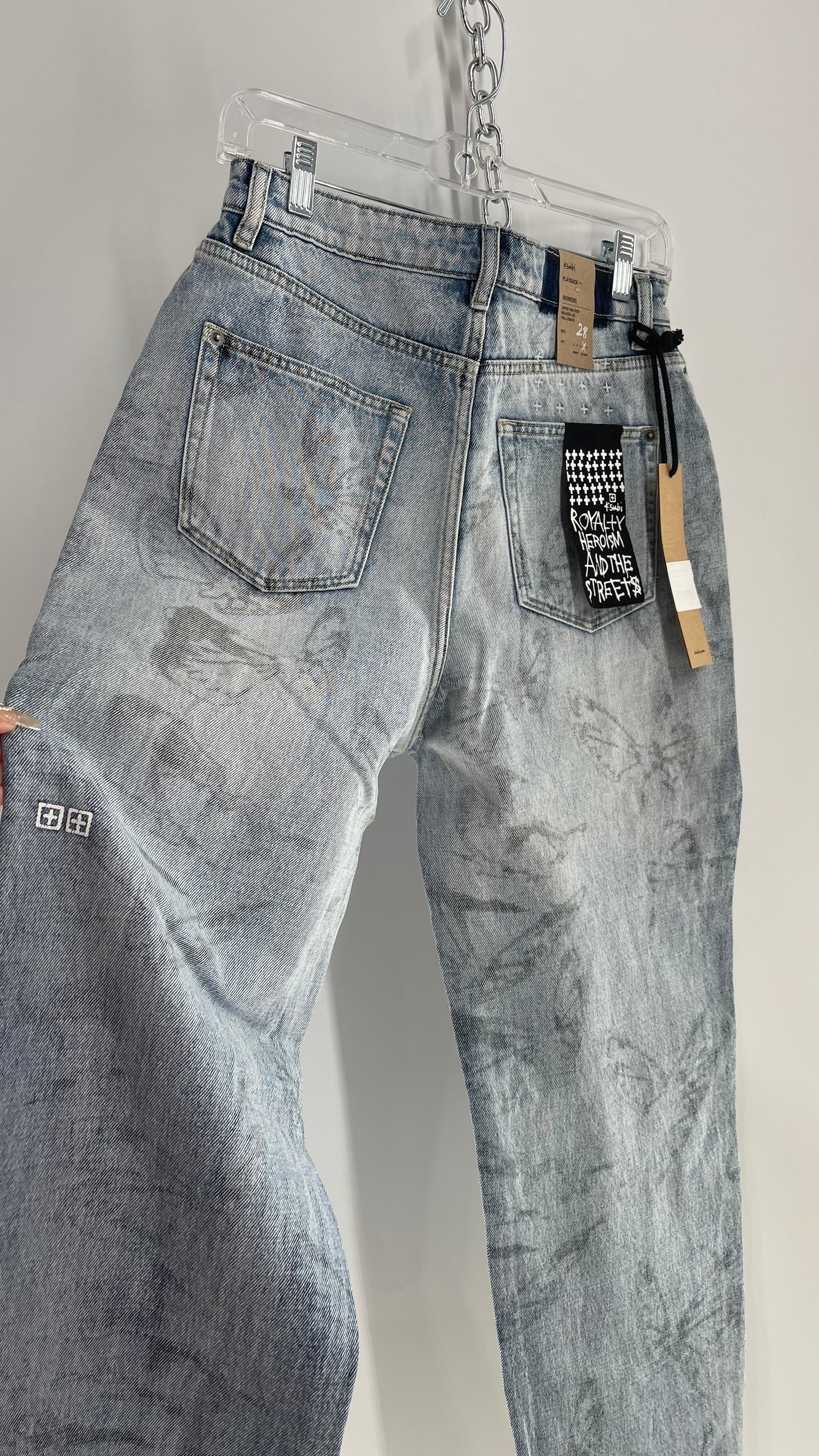 KSUBI Light Wash Butterfly Graphic Jeans with Tags Attached (28)