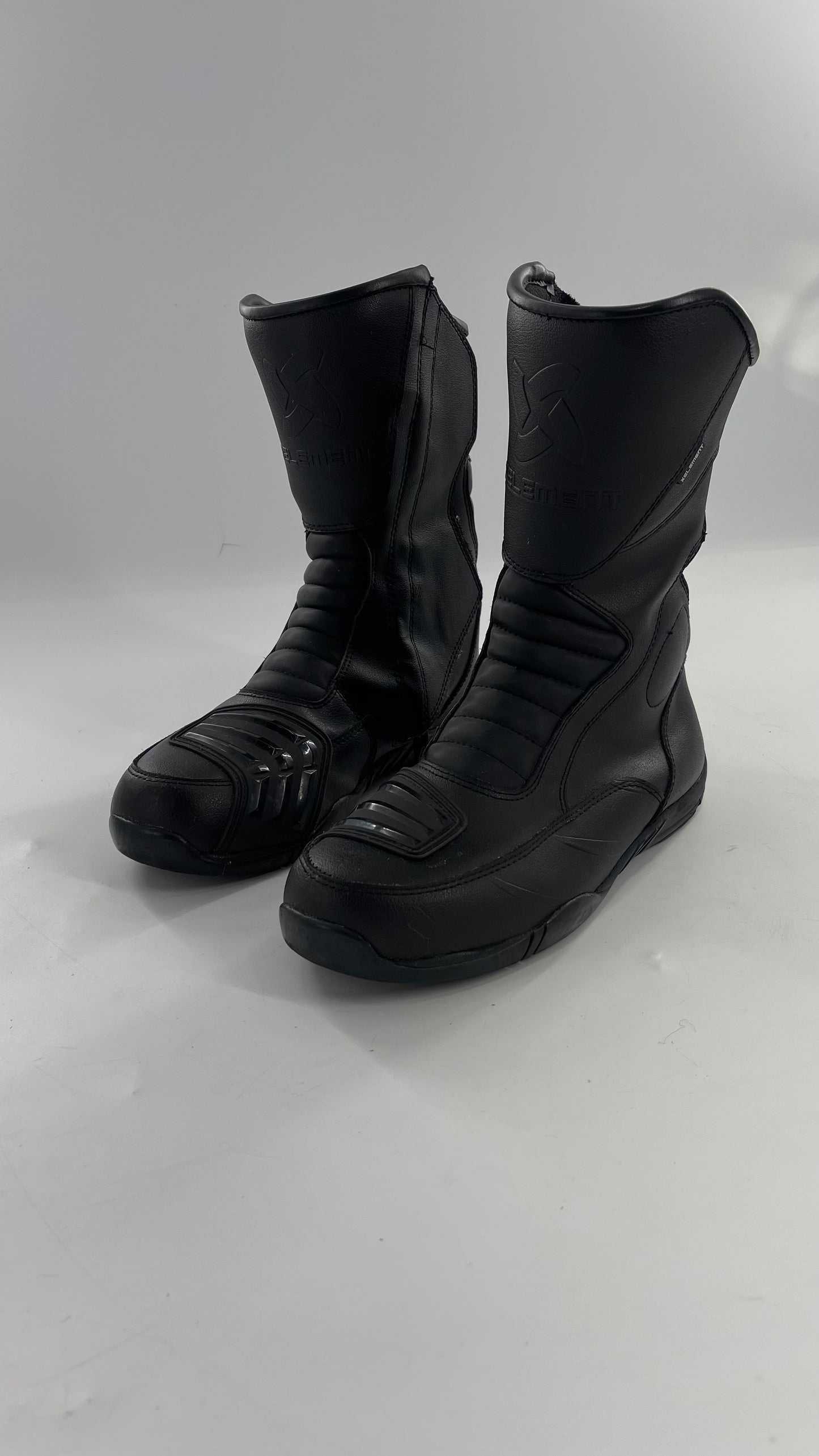 XELEMENT Black Leather Motorcycle Motocross Riding Boots (9.5)