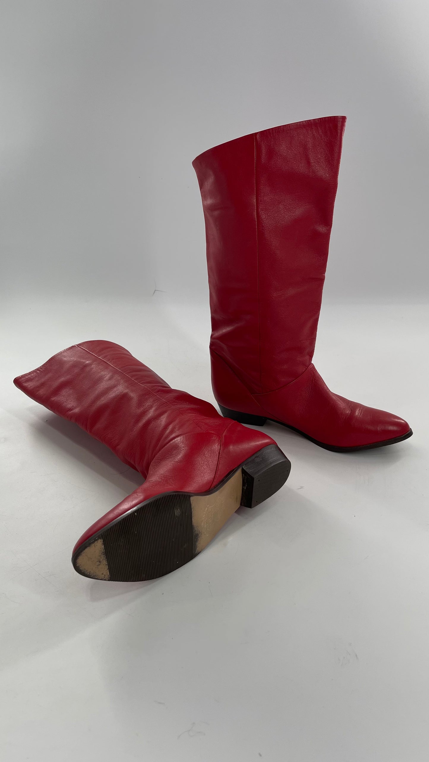 Vintage 1980s Red Argentinian Leather Pointed Toe Baggy Boots (8)