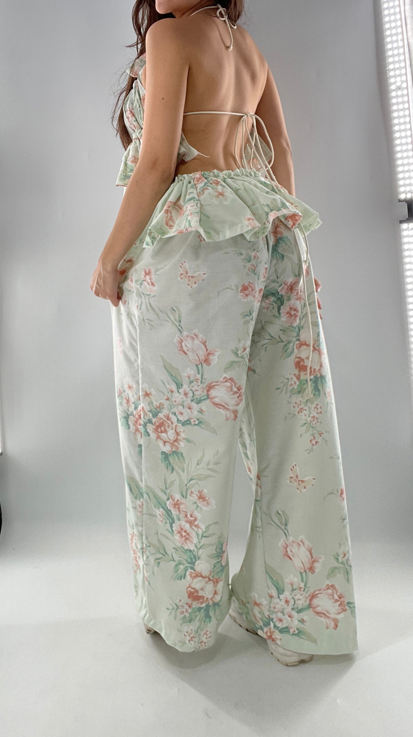 Vintage Set Covered in Delicate Dainty Florals, Butterflies, and Ruffles (One Size, Adjustable)