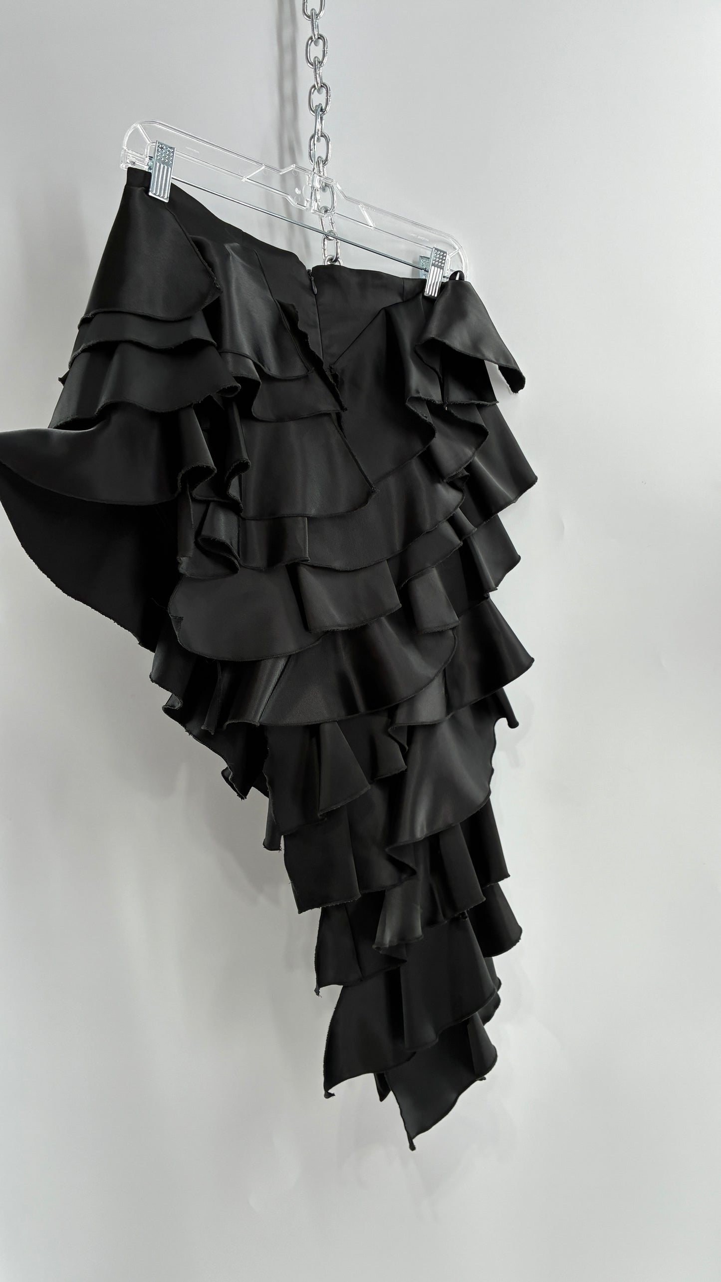 Deadstock Rare 1990s Vintage FRILLY LILLY Black Ruffled Asymmetric Skirt (8)