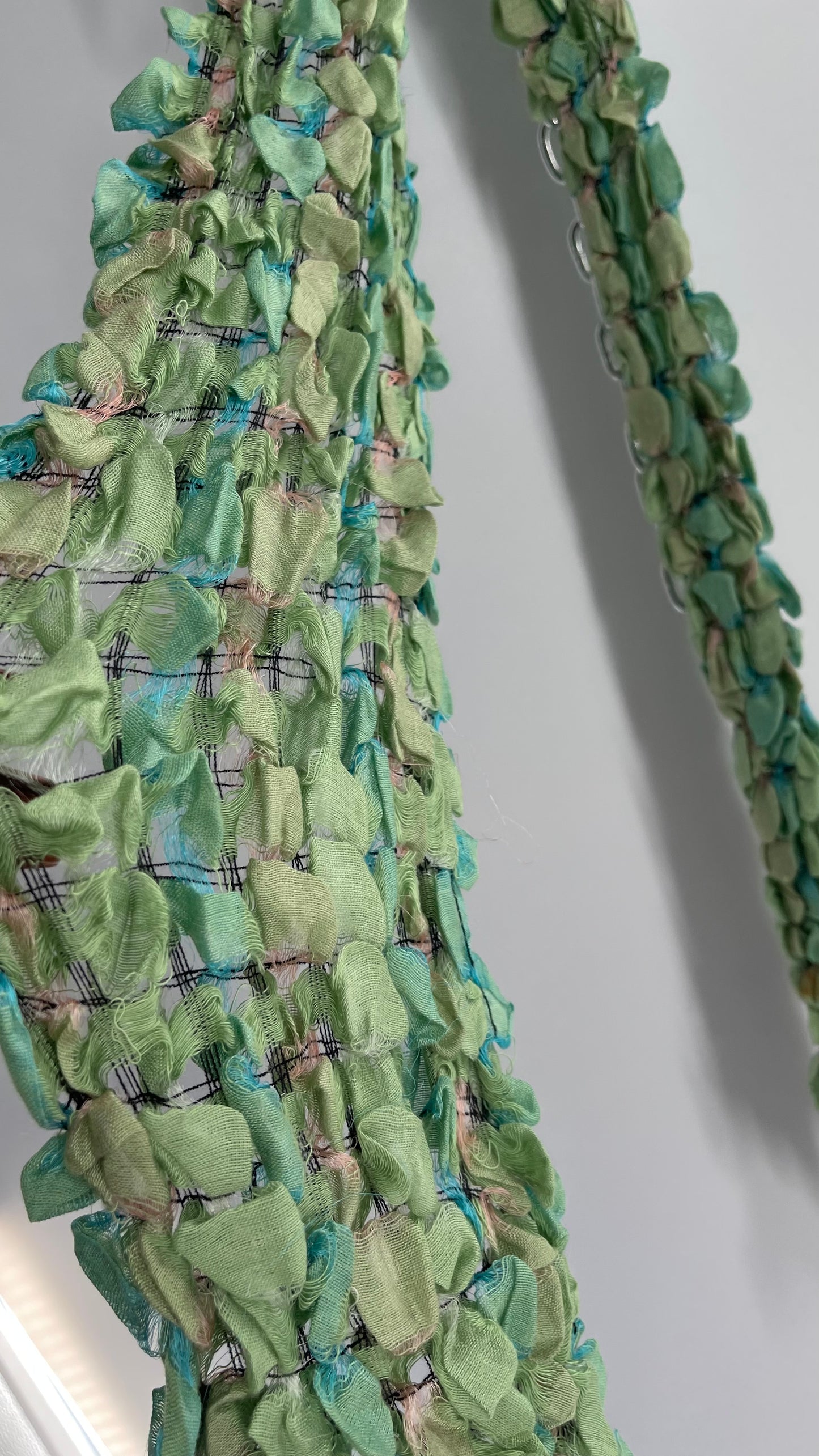 Vintage Scrunchy Green Textured Skinny Scarf