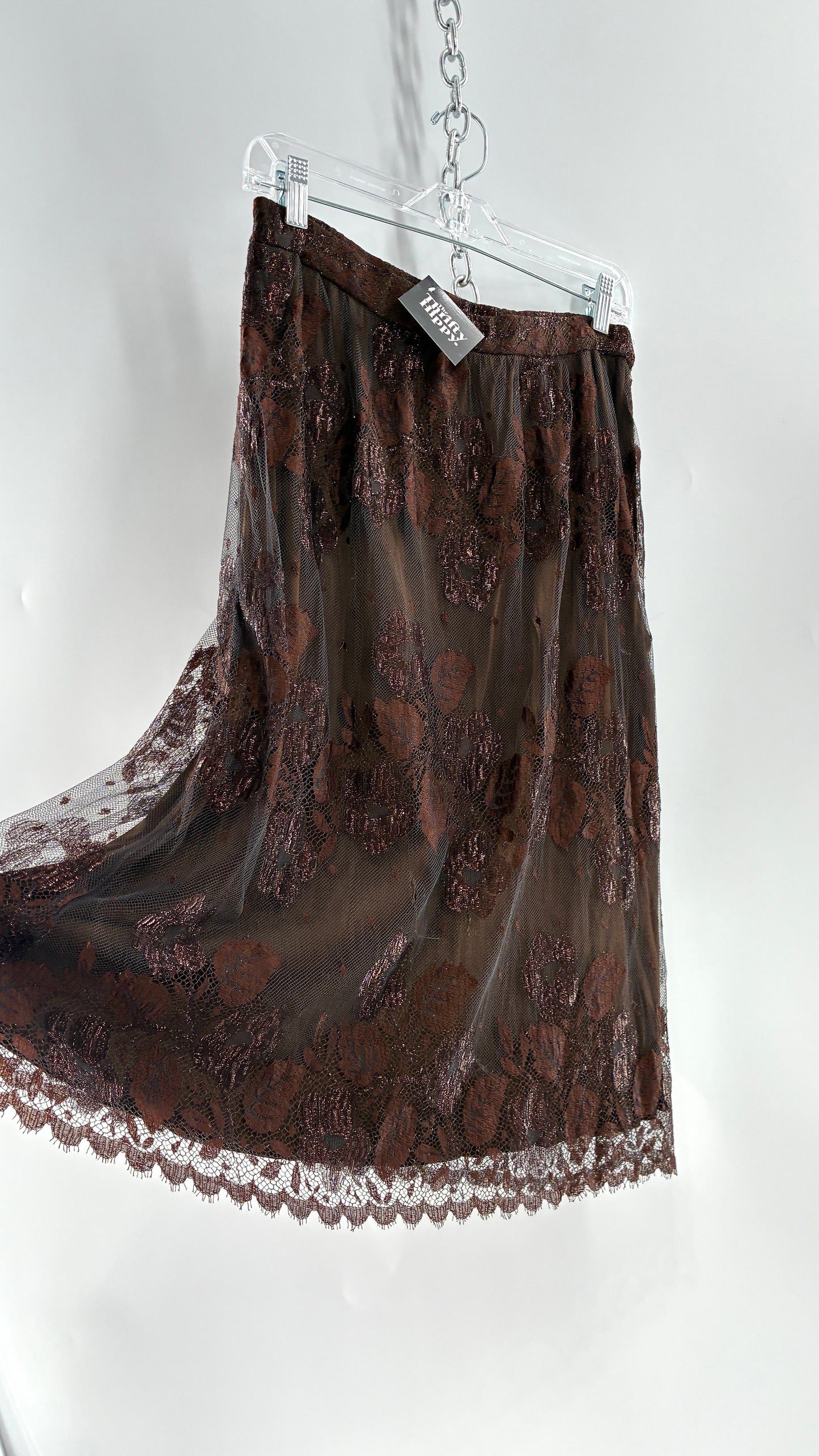 Vintage Brown Bronze Metallic Lace Skirt (S/M)