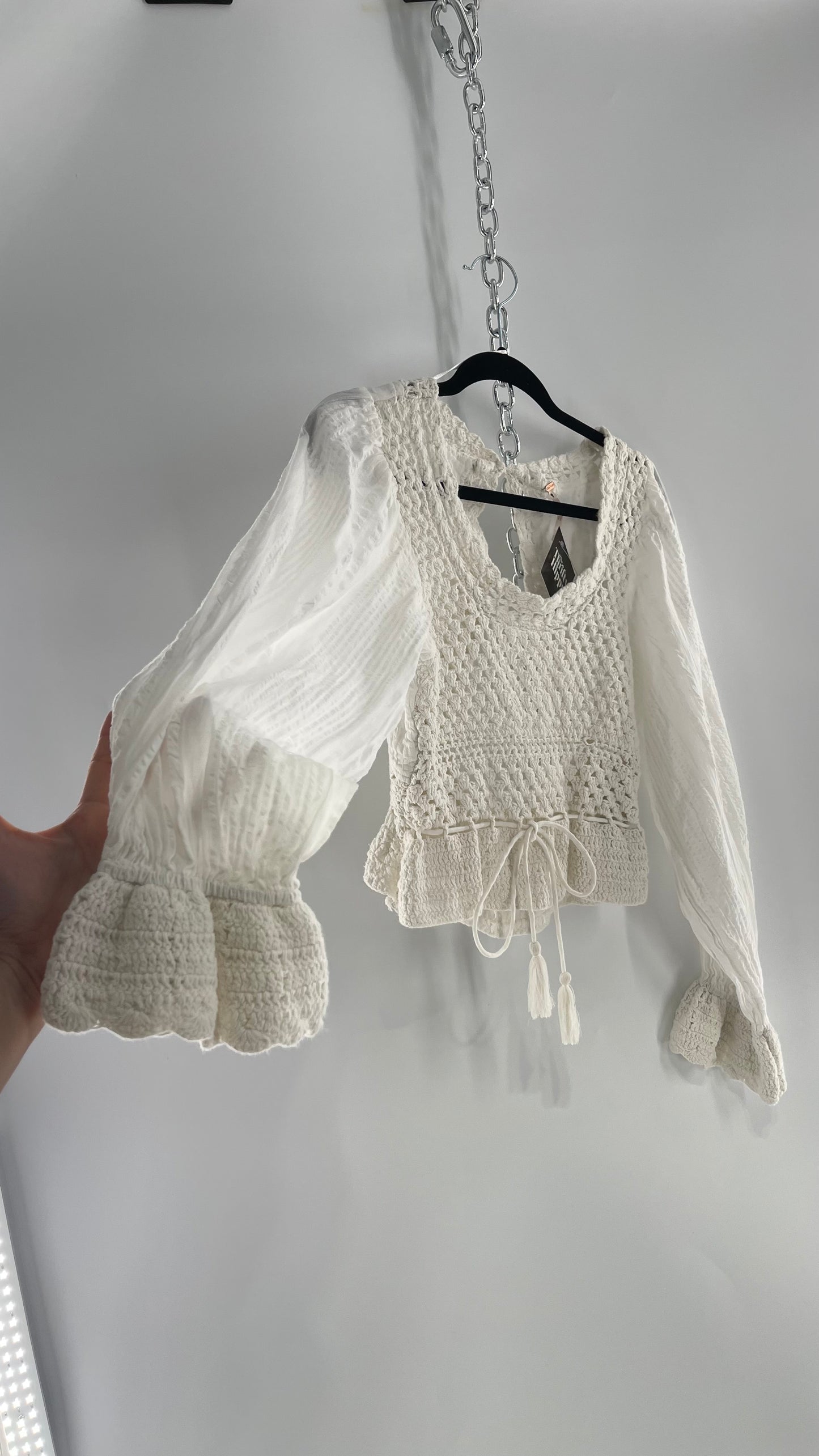 Free People White Crochet “Megan” Top (Small)
