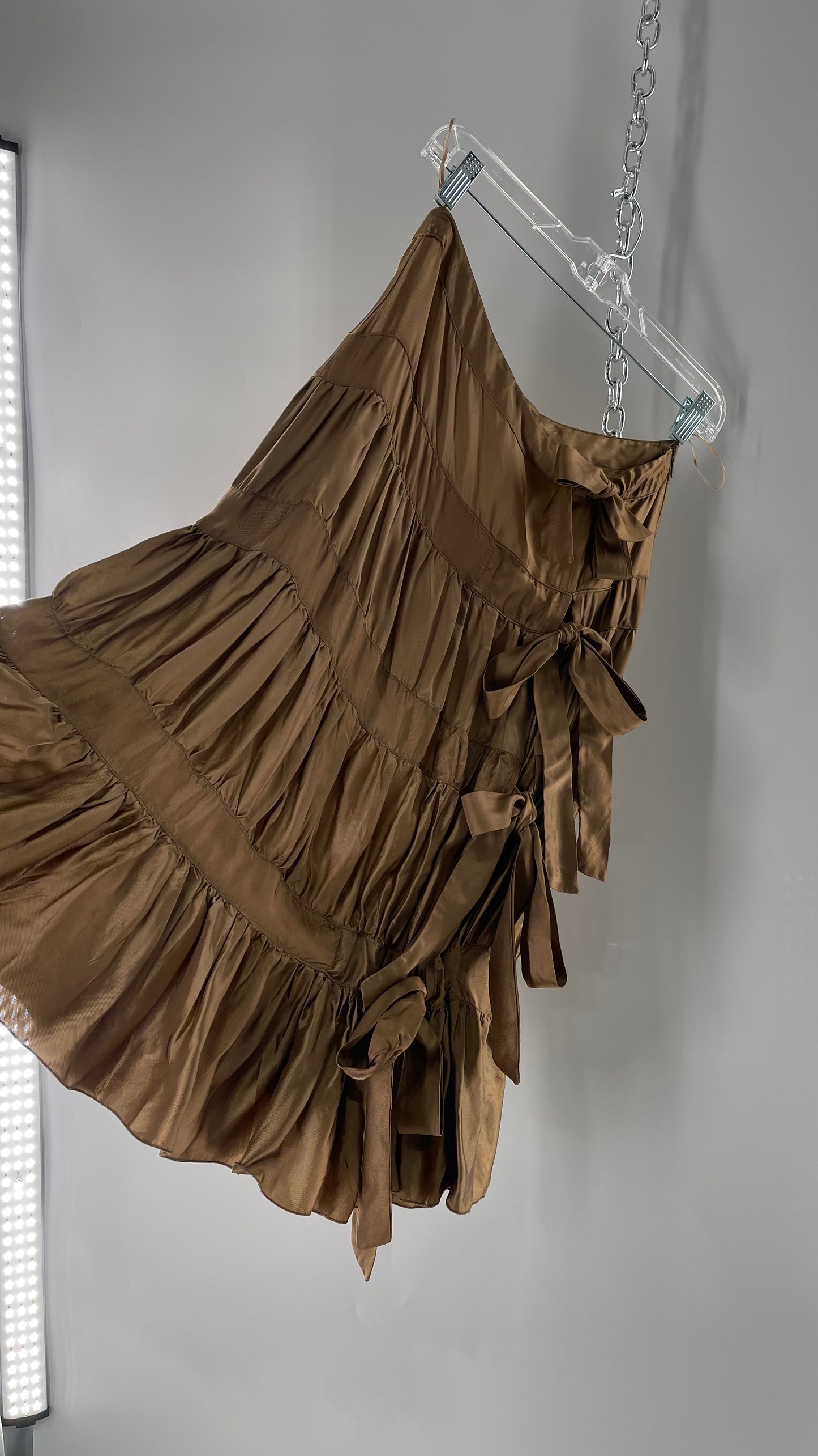 Ysatis Greece Bronze Metallic Fabric Skirt with Dainty Feminine Bow Detailing on Side (1)