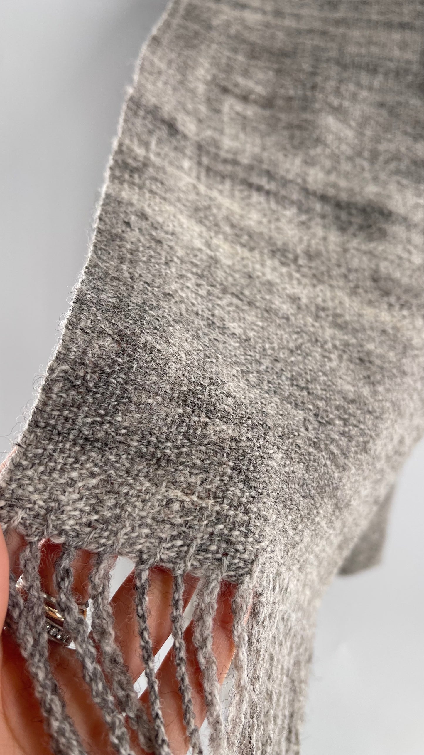 JuSt Shetland Handspun + Handwoven Shetland Yarn Julia Downing Nordus, Scousburgh Grey Woven Scarf
