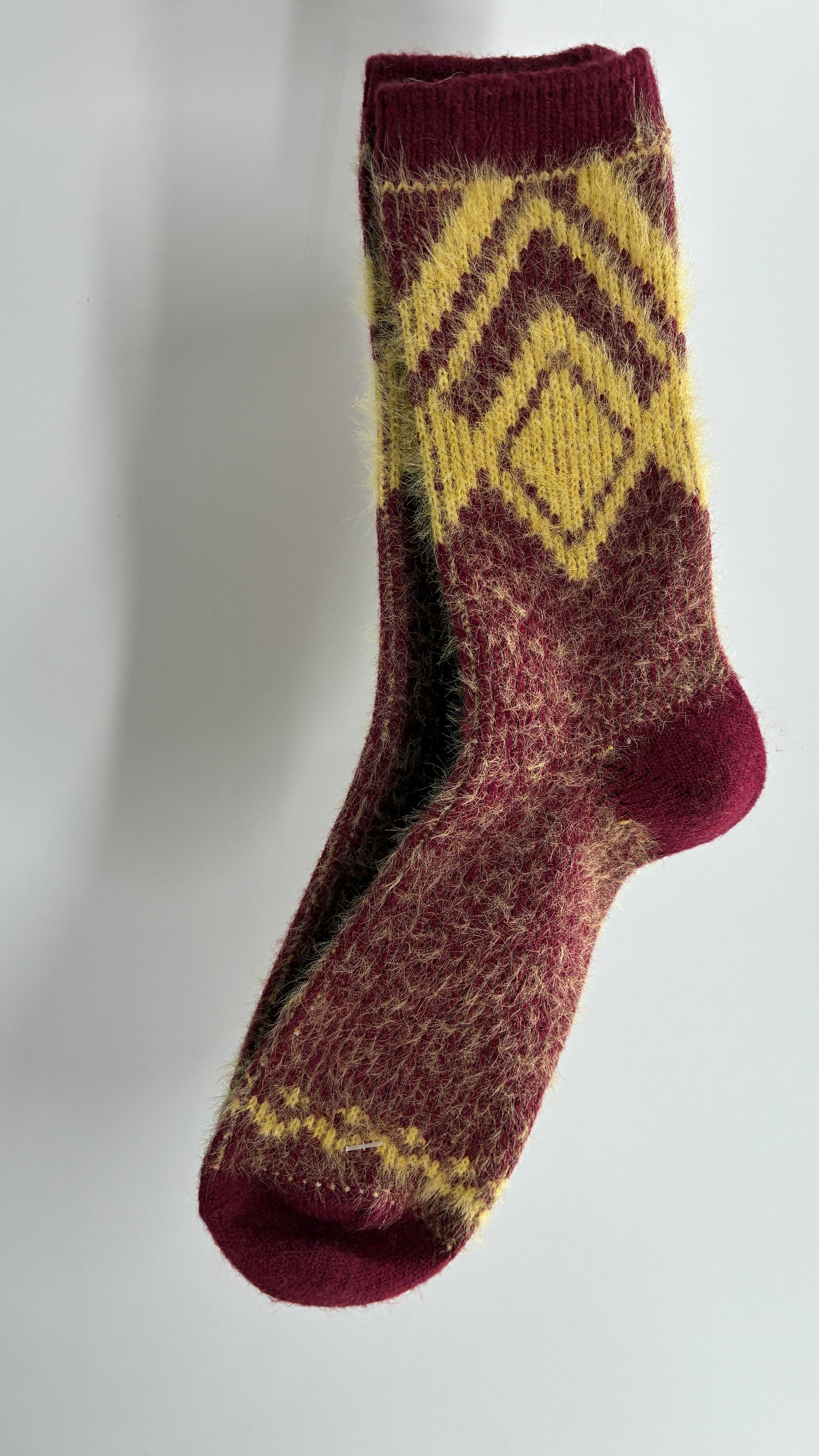 Free People Maroon and Yellow Patterned Knit Socks