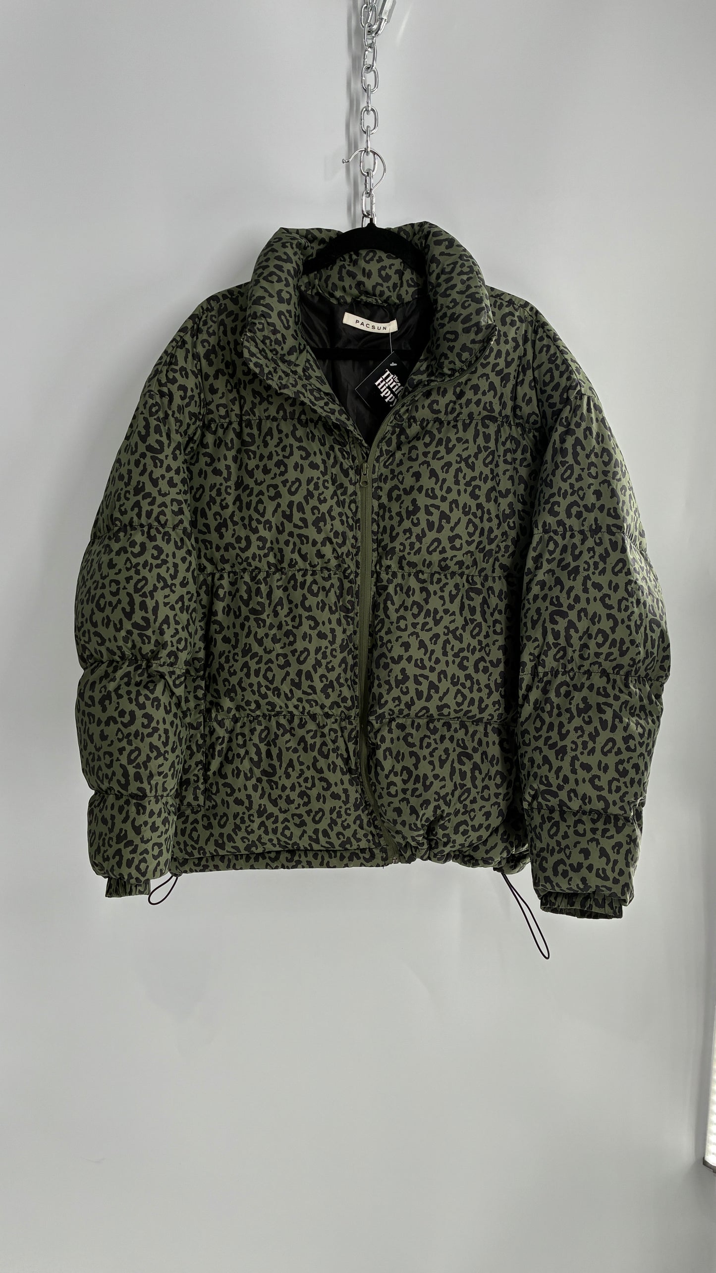 PACSUN Army Green Leopard Print Puffer Jacket (Large)