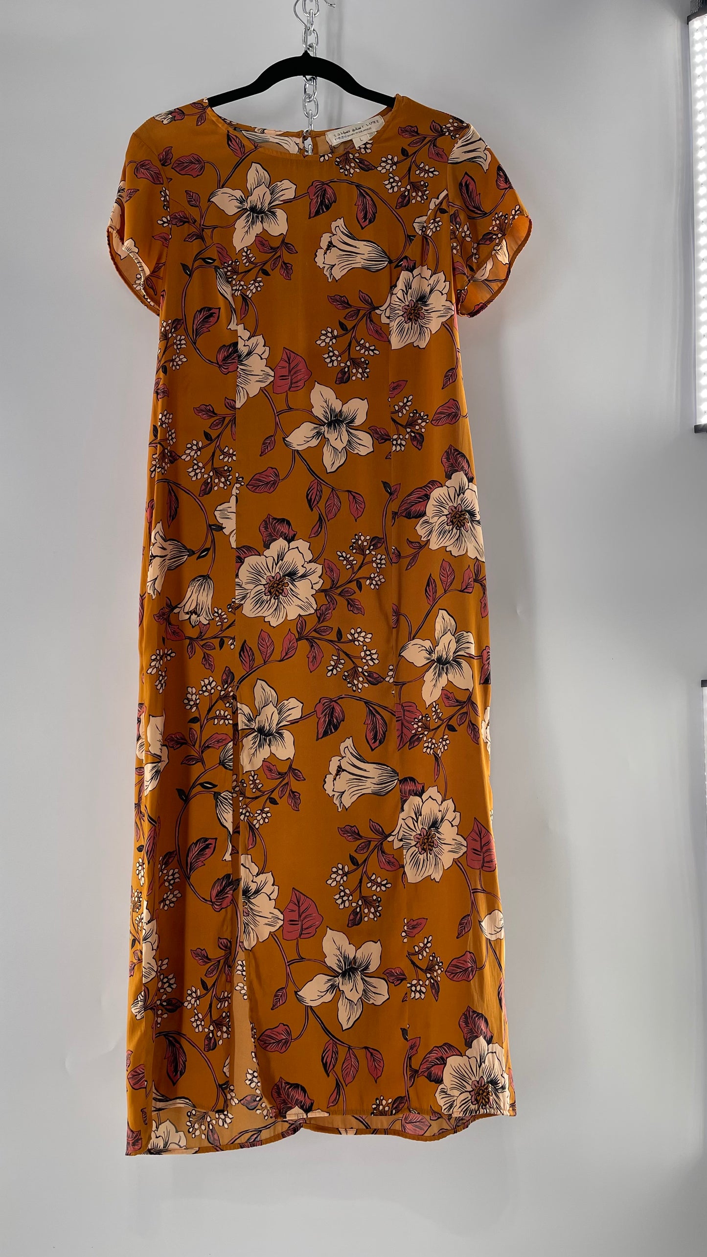 Saltwater Anthropologie - Brown / Burnt Orange Flower Maxi Dress (Size Large)