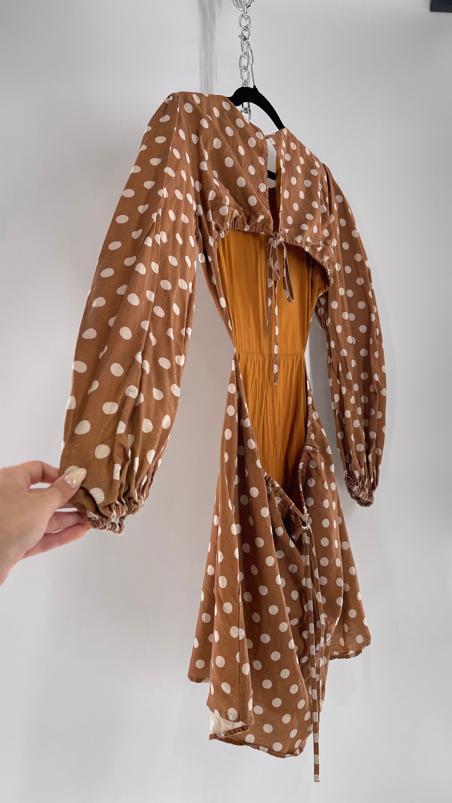 Charlie Holiday Halcyon Brown Polka Dot Open Back Linen (2)