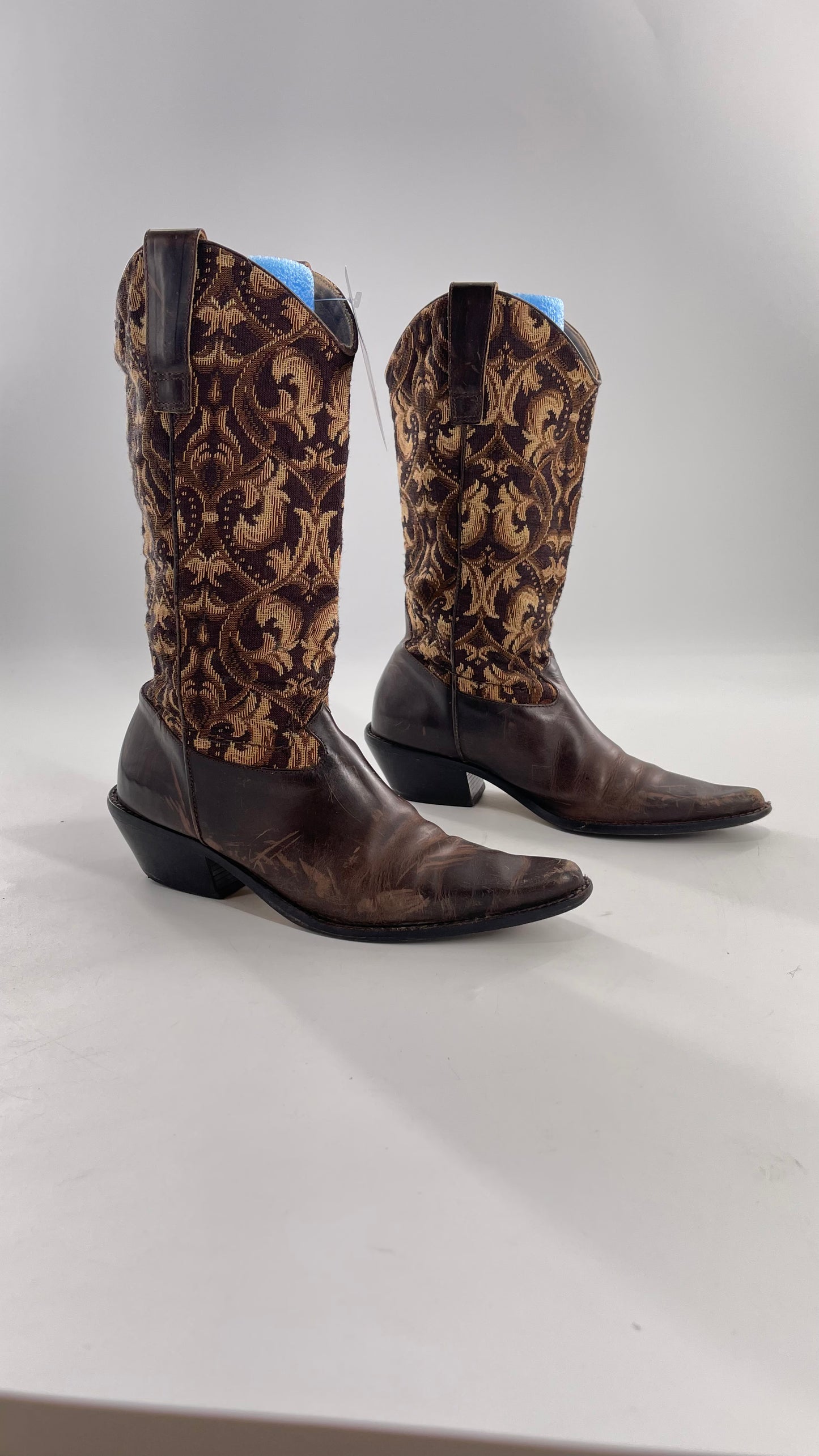 Vintage Matisse Brown Leather Tapestry Cowboy Boot (8.5)