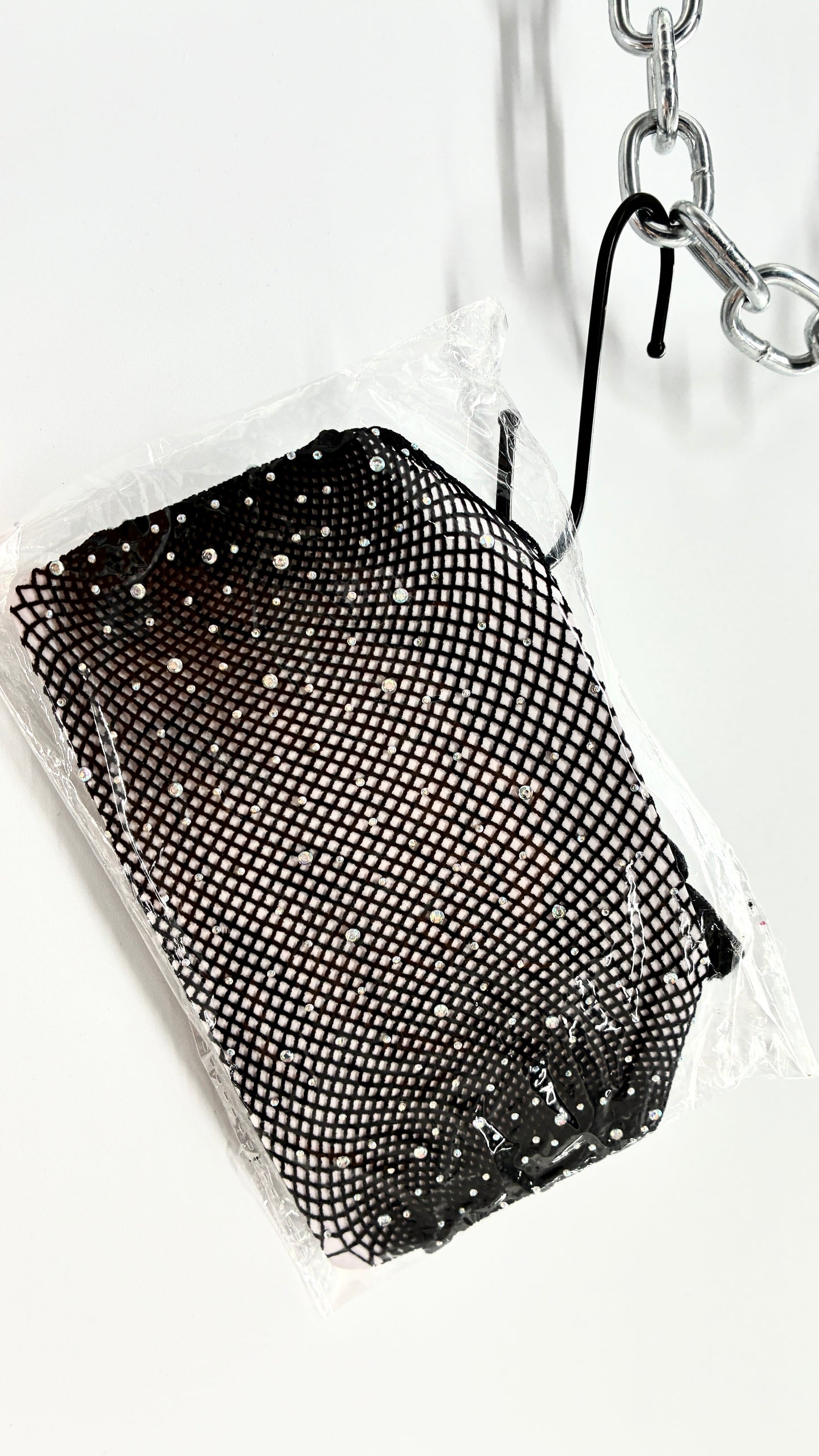 Vintage Black Fishnet Stockings Covered in Rhinestones