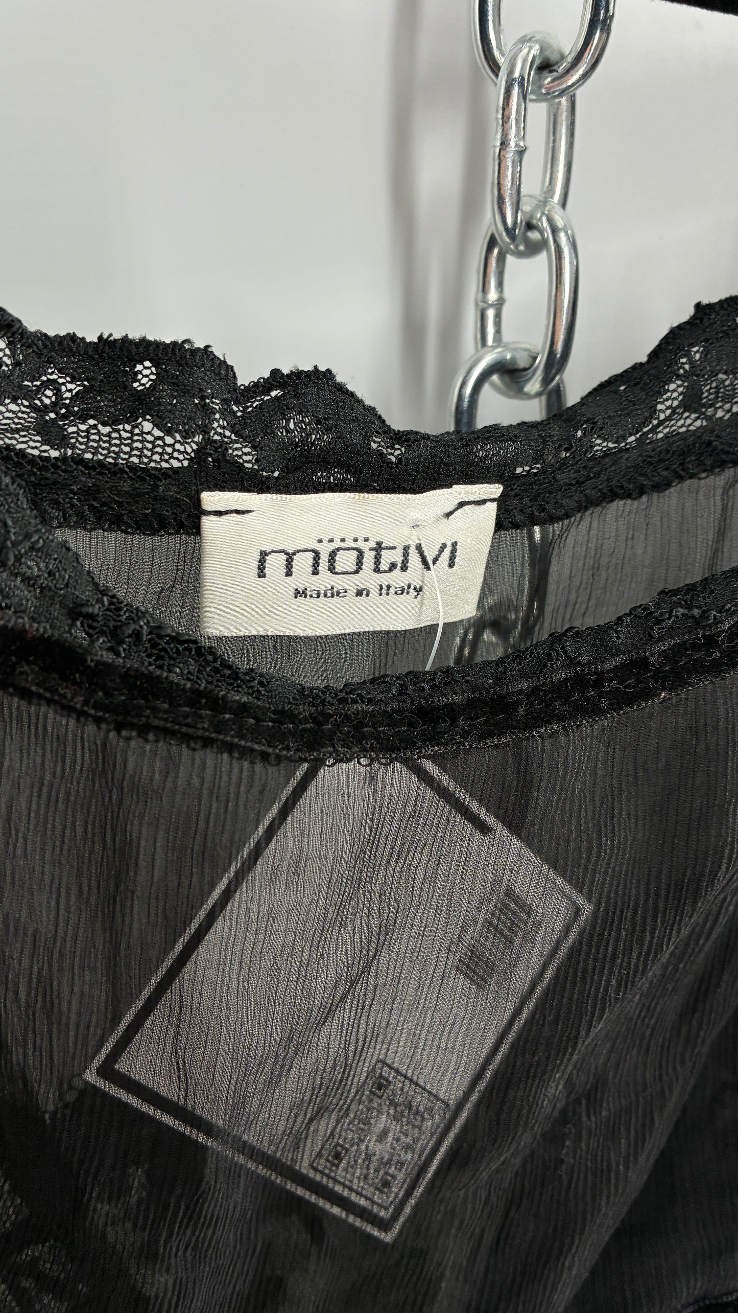 Vintage MÖTIVI Pure Silk Blouse with Lace Bodice, Vented Detail and Velour Trim (4)