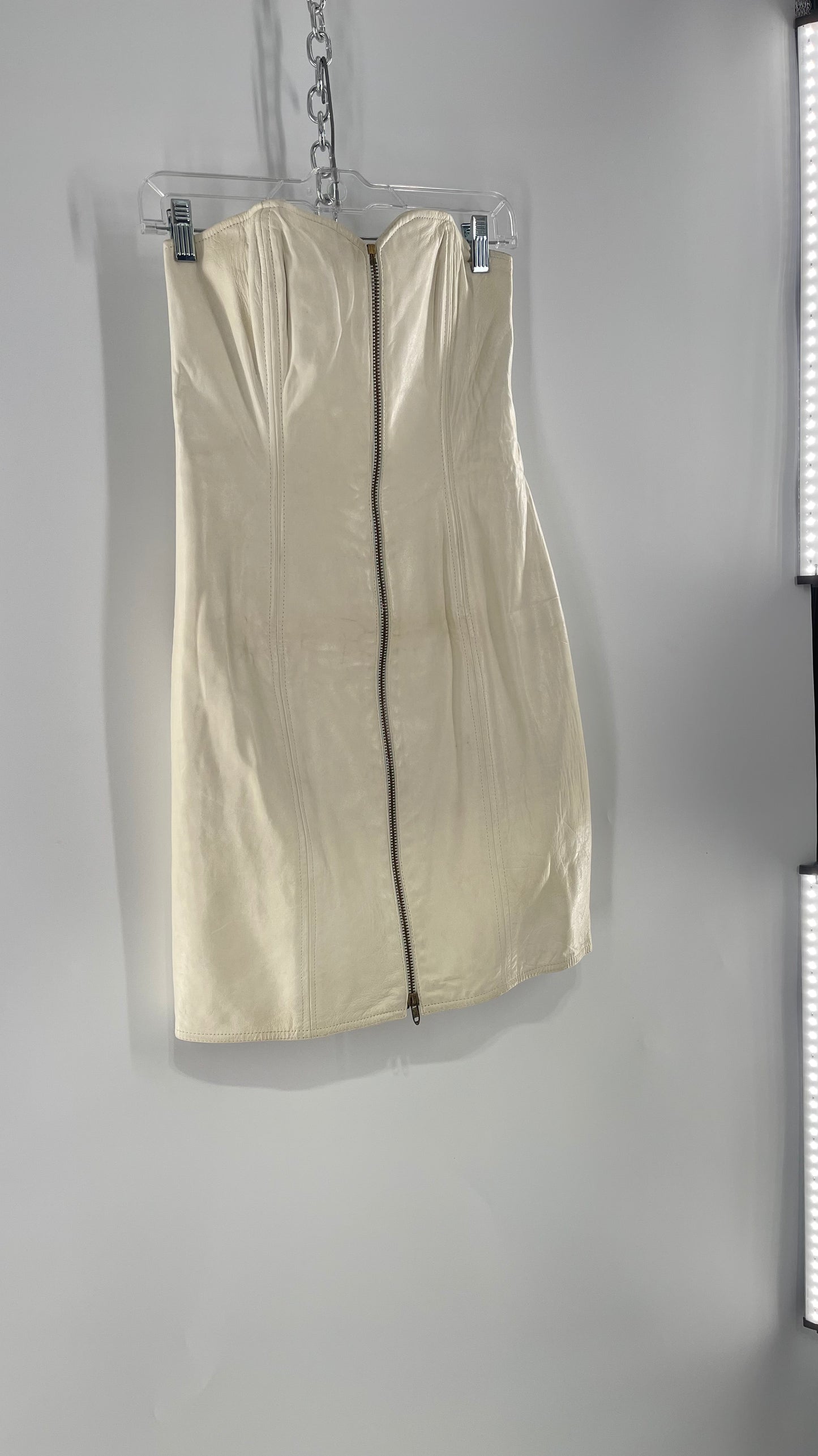 Vintage White Leather Zip Front Mini Dress *Handmade* (Size Small/Medium)